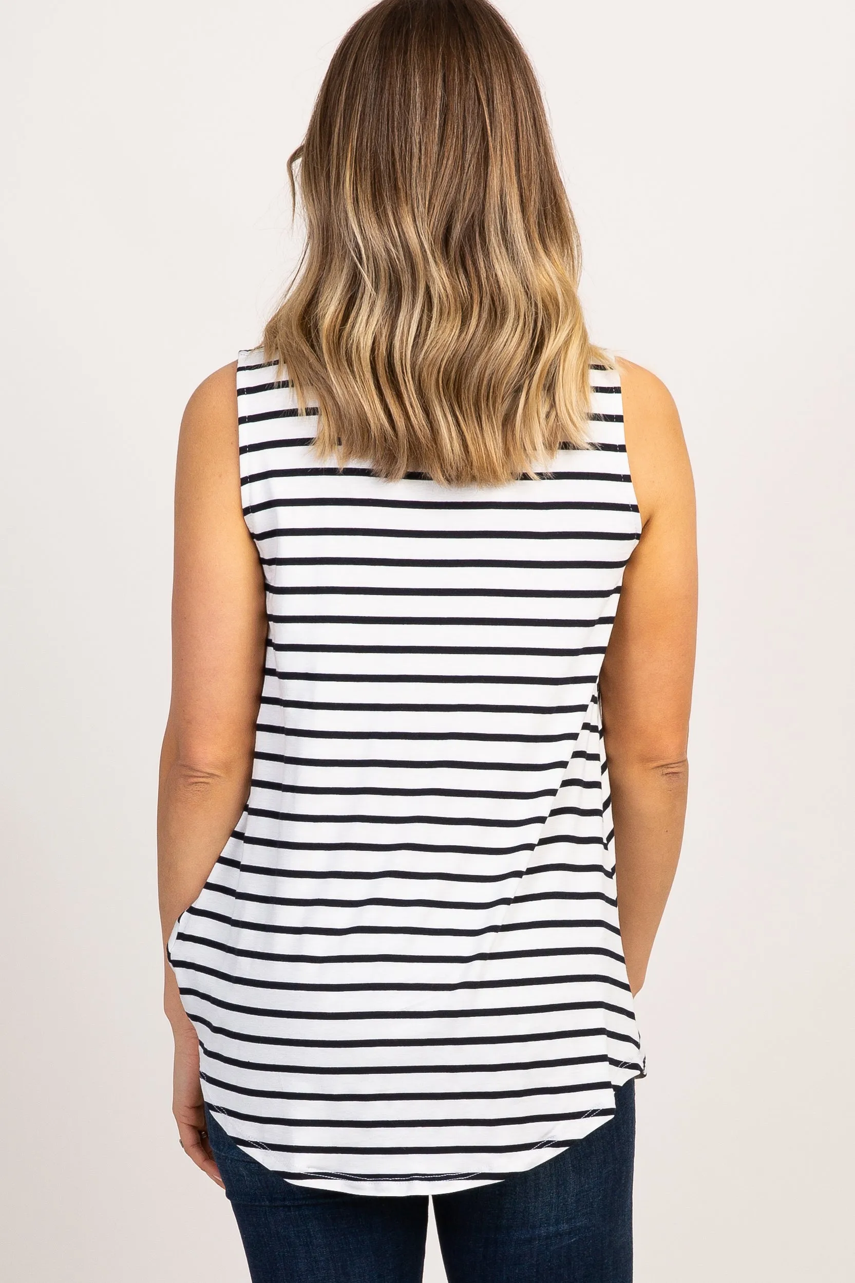White Striped Sleeveless Tie Front Top sold by Pinkblush product image thumbnail 3