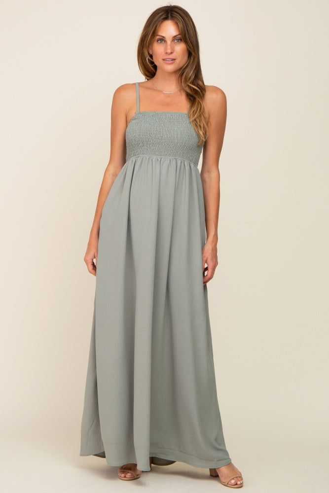 Light Olive Smocked Sleeveless Maxi Dress sold by Pinkblush product image thumbnail 5