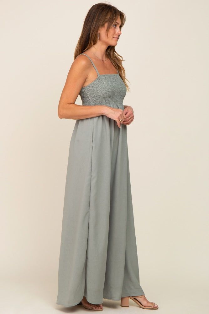 Light Olive Smocked Sleeveless Maxi Dress sold by Pinkblush product image thumbnail 2