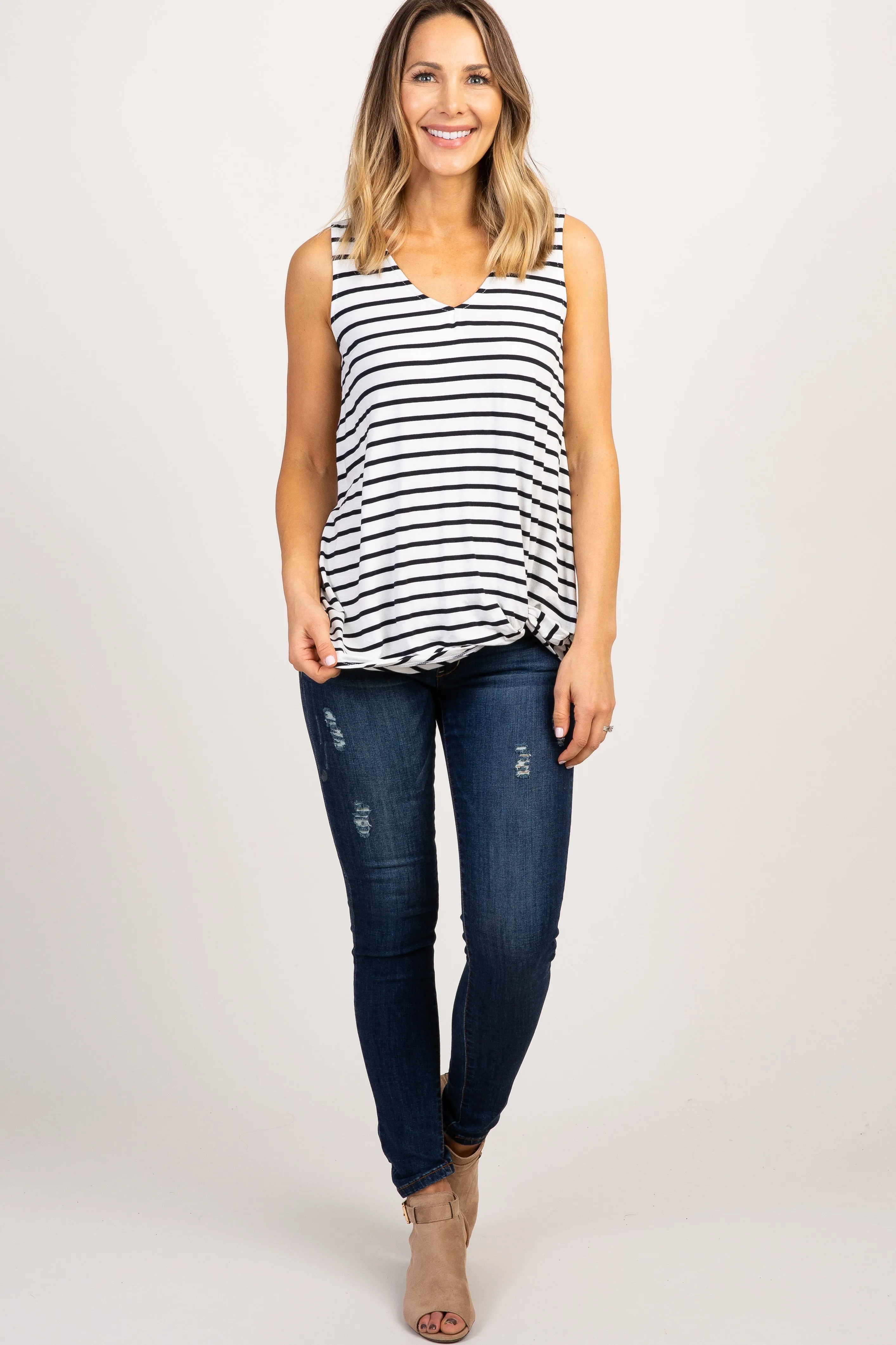 White Striped Sleeveless Tie Front Top sold by Pinkblush product image thumbnail 4