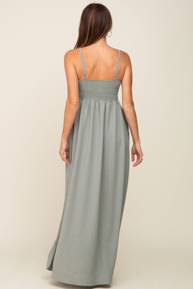 Light Olive Smocked Sleeveless Maxi Dress sold by Pinkblush product image thumbnail 3