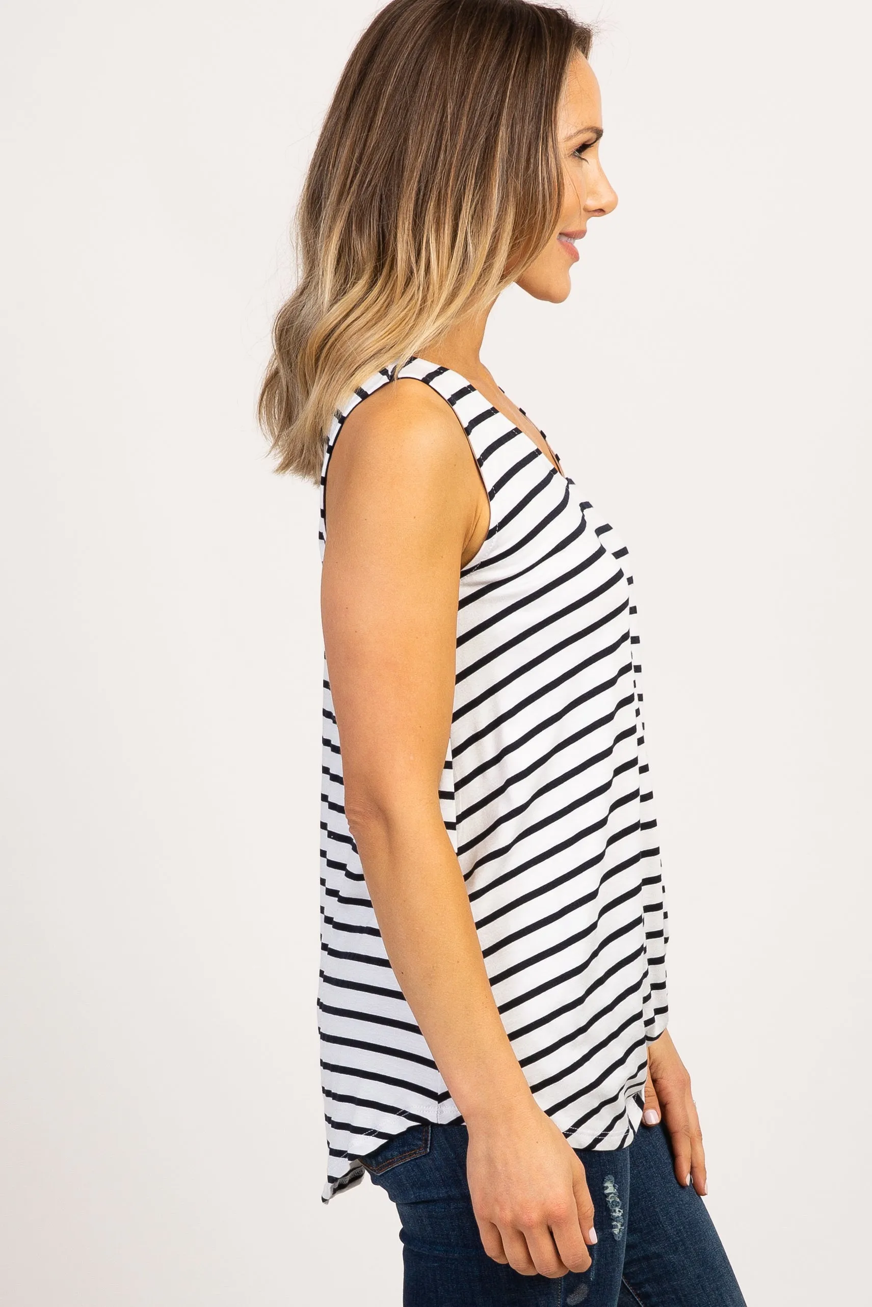 White Striped Sleeveless Tie Front Top sold by Pinkblush product image thumbnail 2