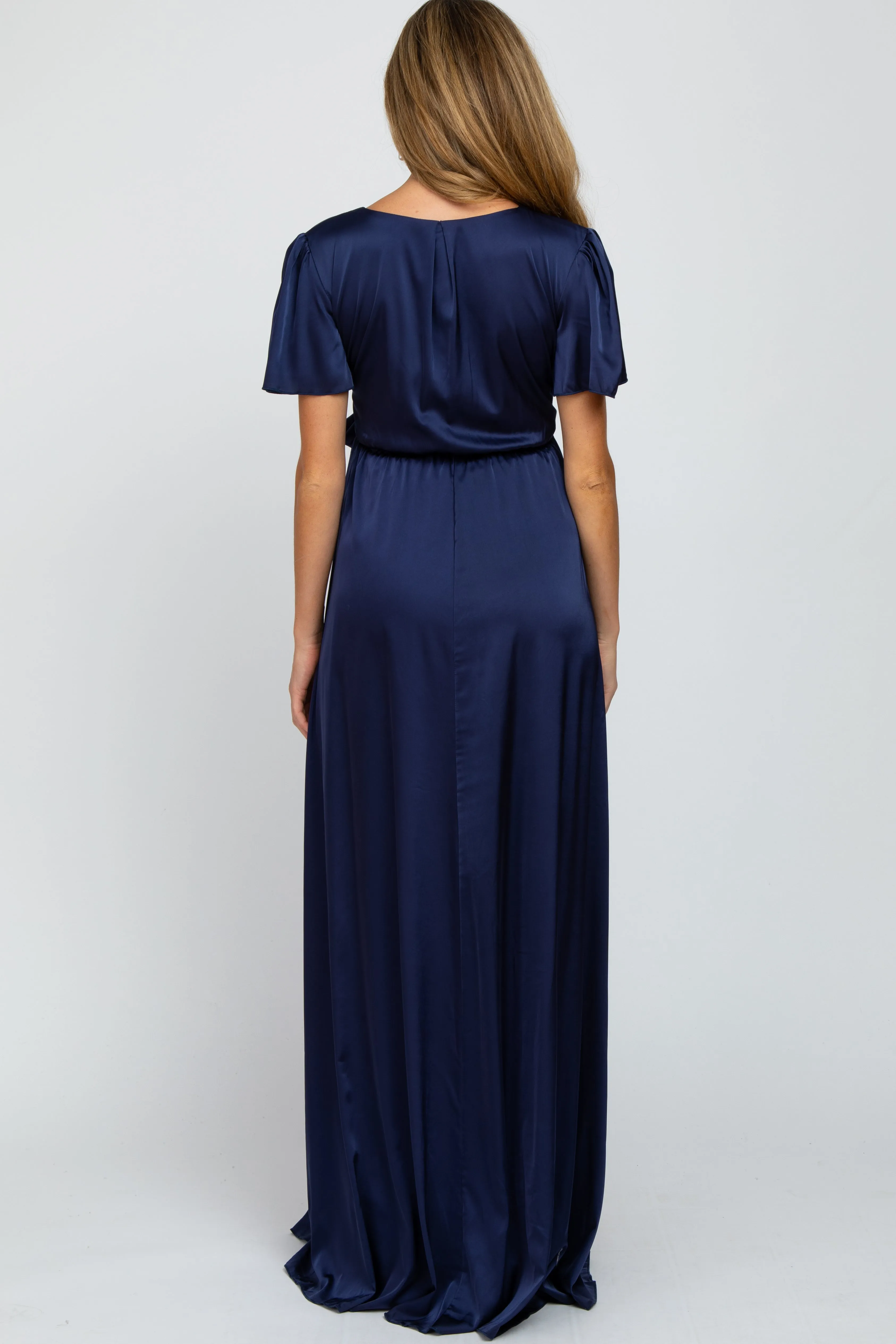 Navy Side Slit Satin Maternity Maxi Dress sold by Pinkblush product image thumbnail 3