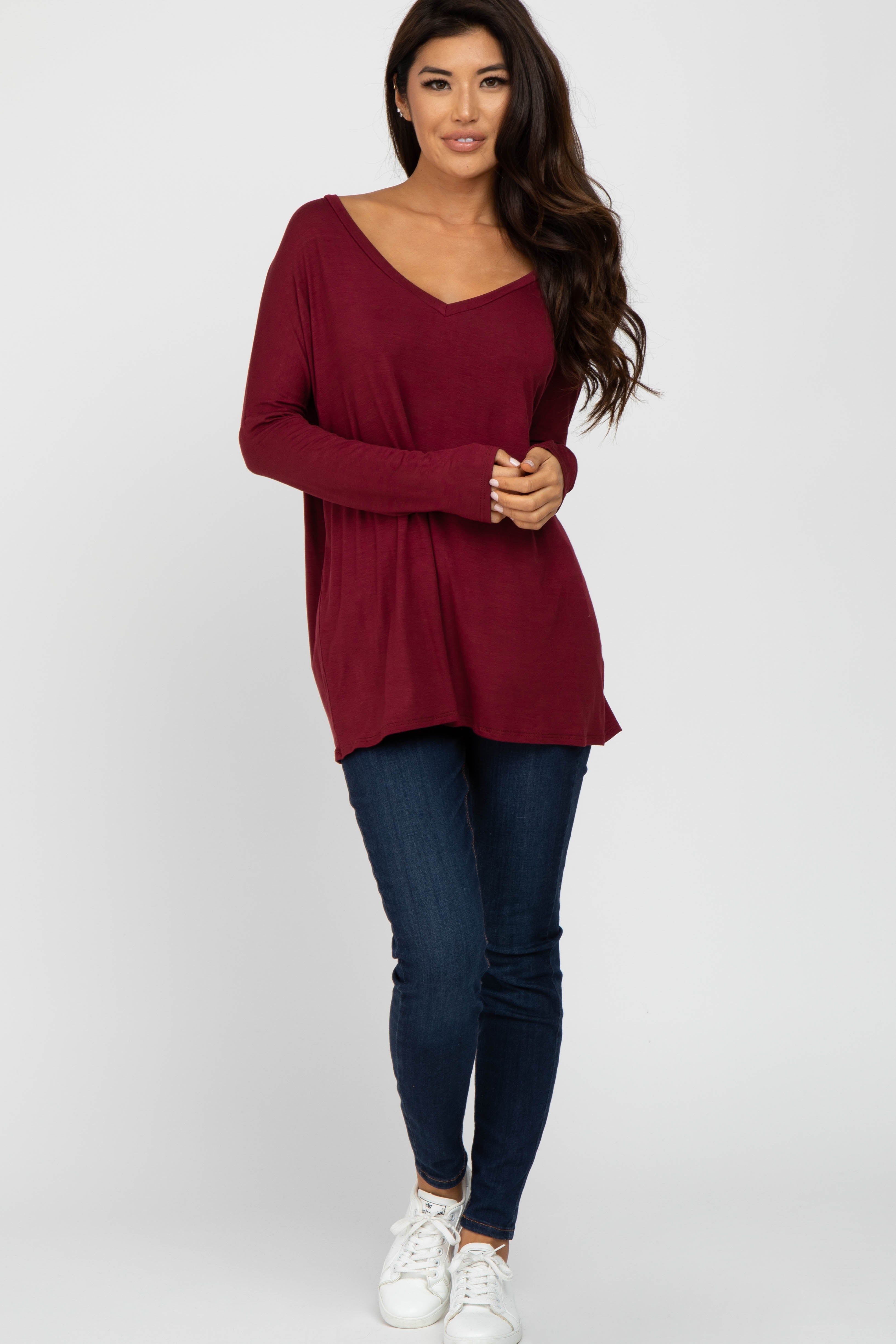 Burgundy V-Neck Top sold by Pinkblush product image thumbnail 2