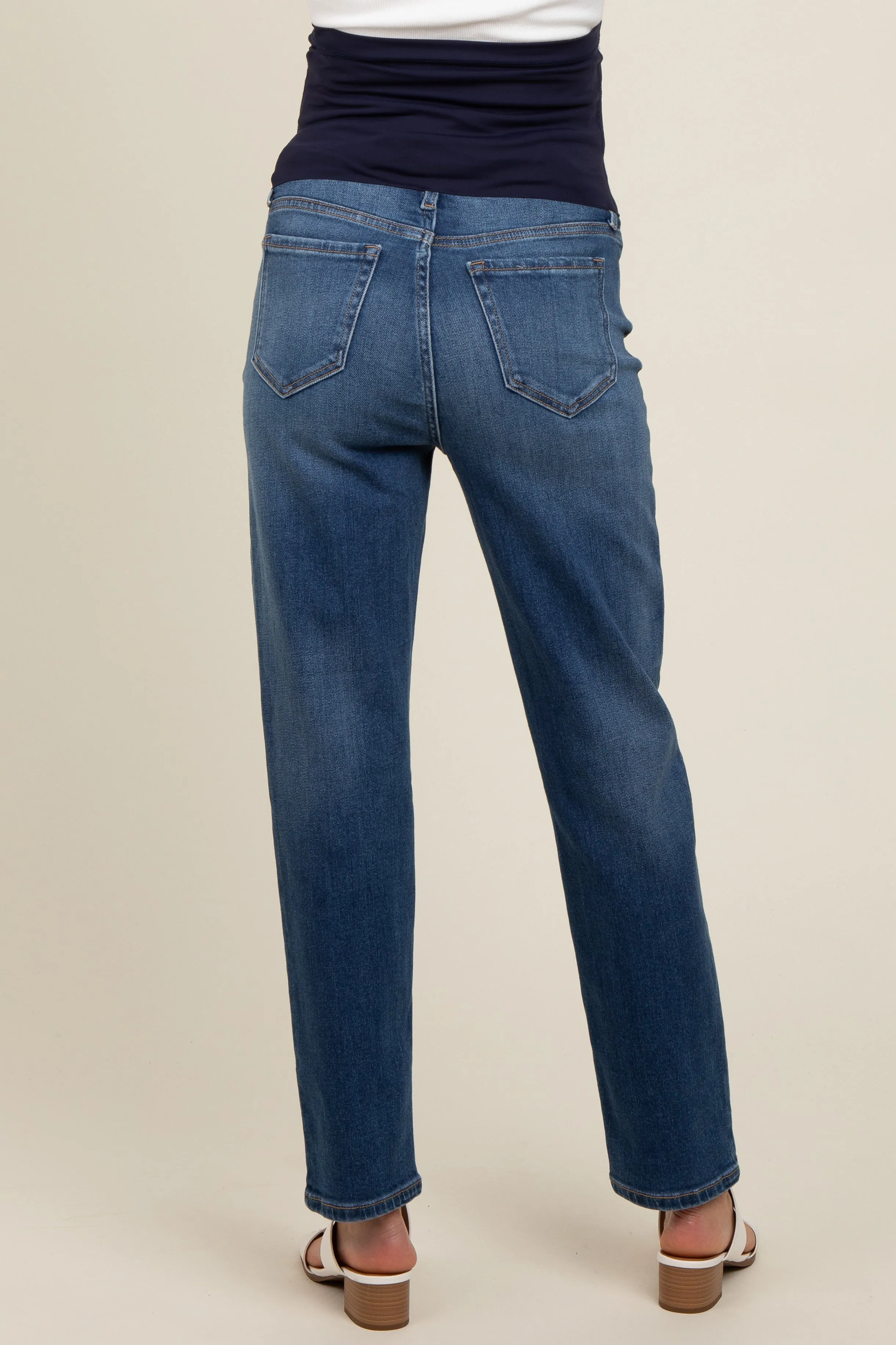 Blue Distressed Knee Straight Leg Maternity Jeans sold by Pinkblush product image thumbnail 5