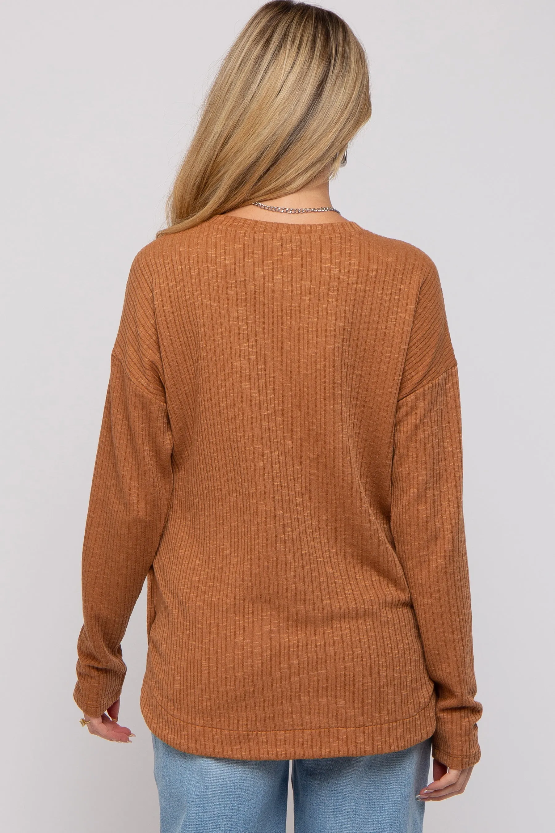Camel Ribbed Round Hem Button Maternity Top sold by Pinkblush product image thumbnail 3