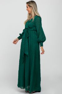 Forest Green Metallic Striped Chiffon Maternity Maxi Dress sold by Pinkblush