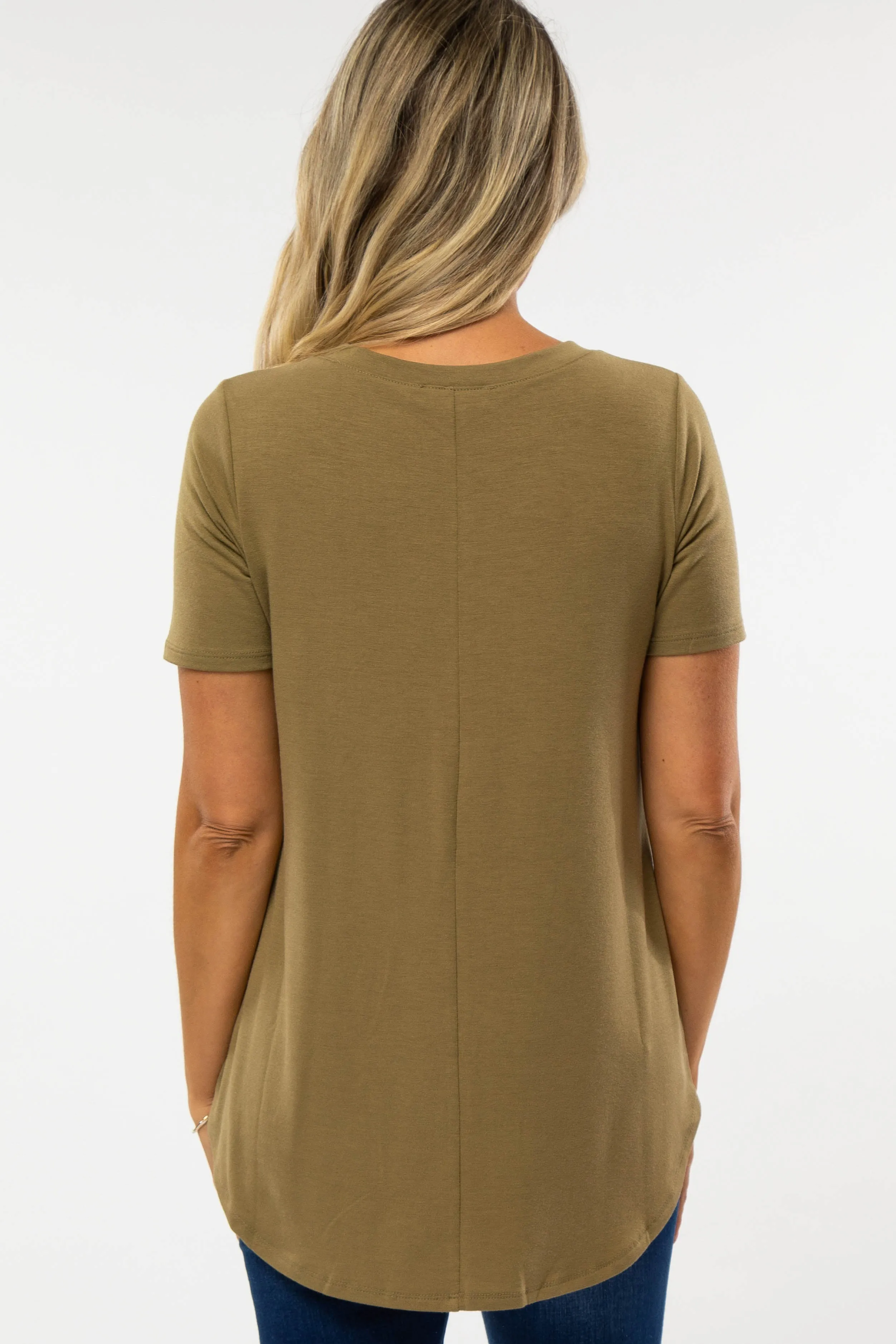 Light Olive V-Neck Maternity Short Sleeve Round Hem Top sold by Pinkblush product image thumbnail 3