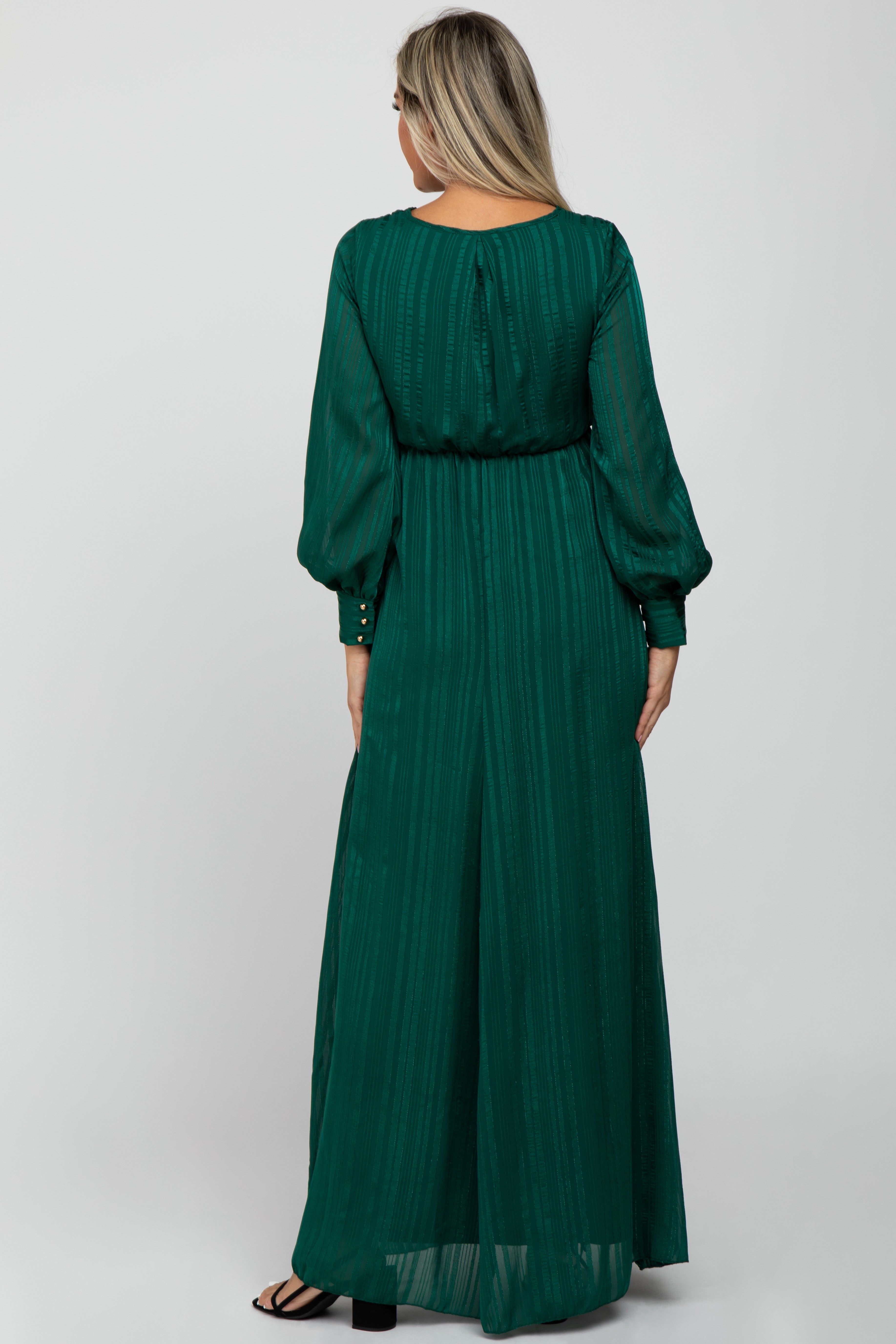 Forest Green Metallic Striped Chiffon Maternity Maxi Dress sold by Pinkblush product image thumbnail 4