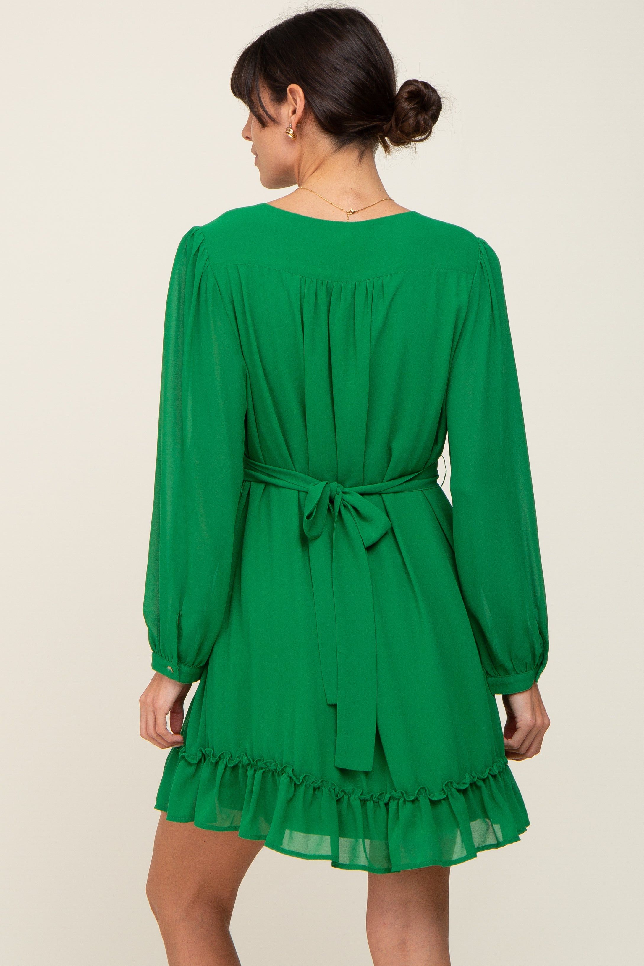 Green Chiffon Ruffle Accent Mini Dress sold by Pinkblush product image thumbnail 3