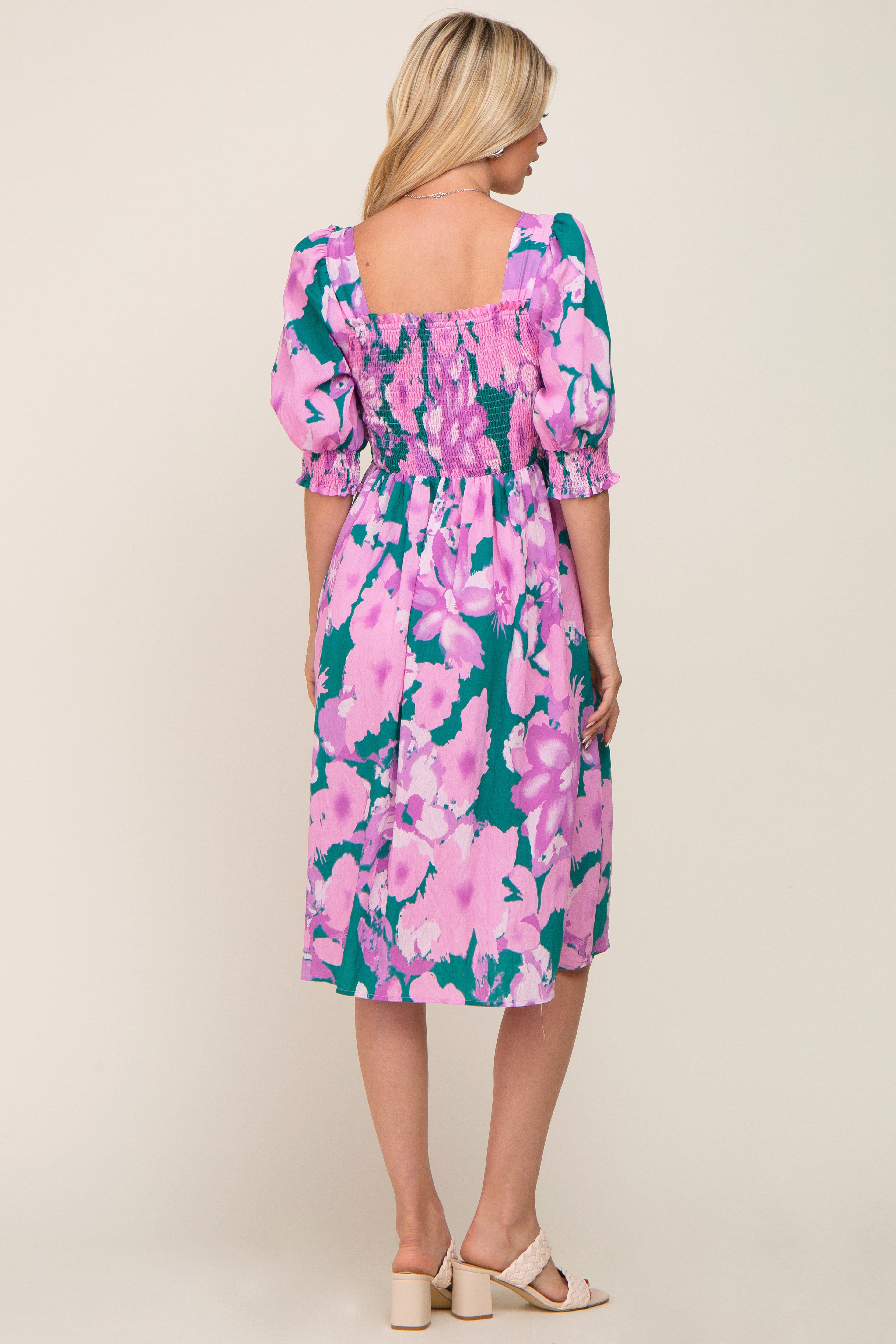 Lavender Floral Square Neck Smocked Midi Dress sold by Pinkblush product image thumbnail 3