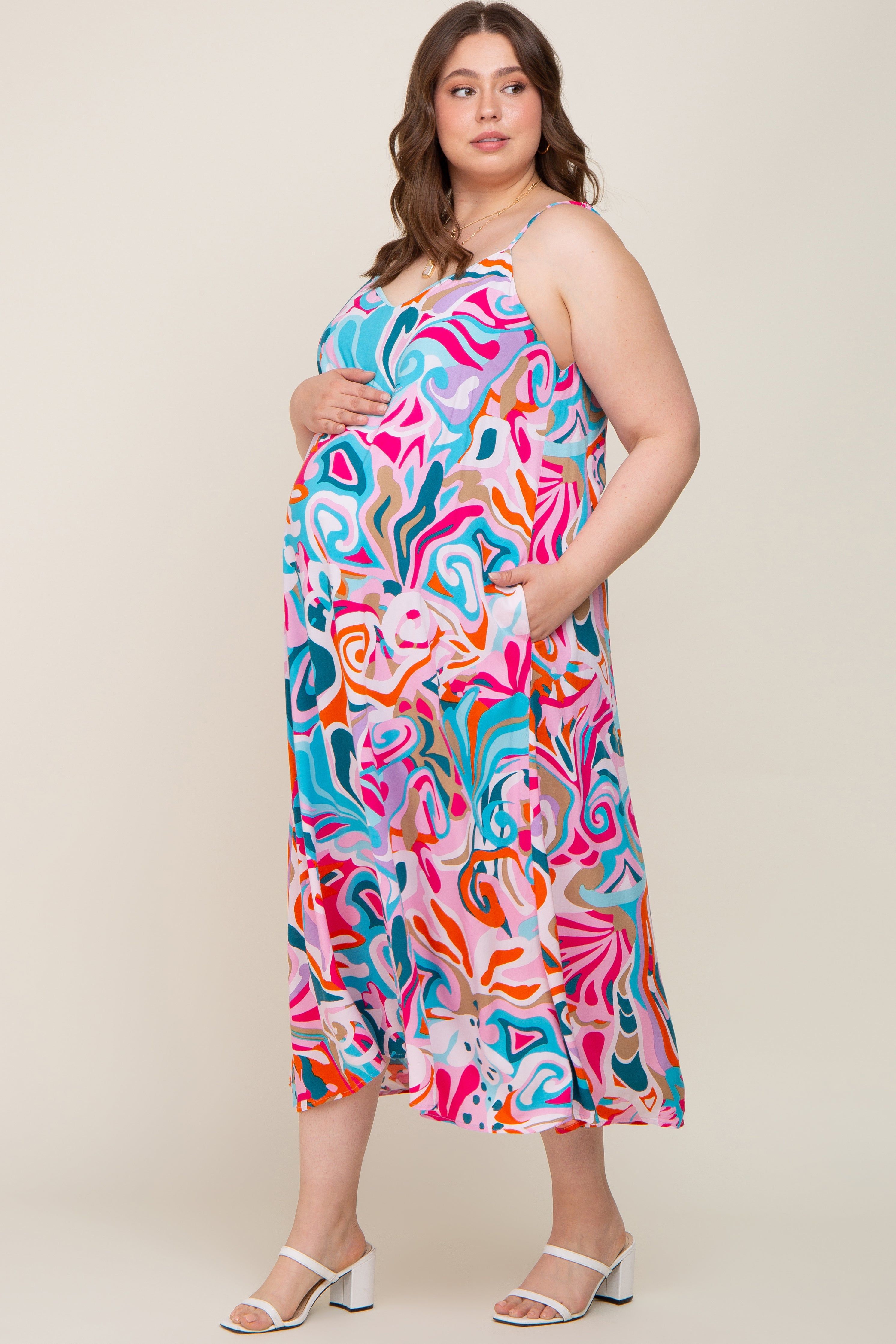 Multi-Color Sleeveless V-Neck Maternity Plus Maxi Dress sold by Pinkblush product image thumbnail 2