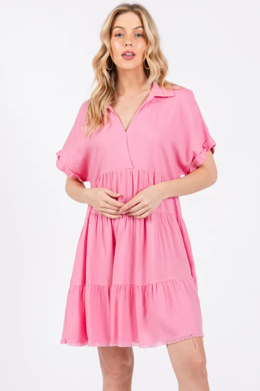 Pink Tiered Linen Dress sold by Pinkblush