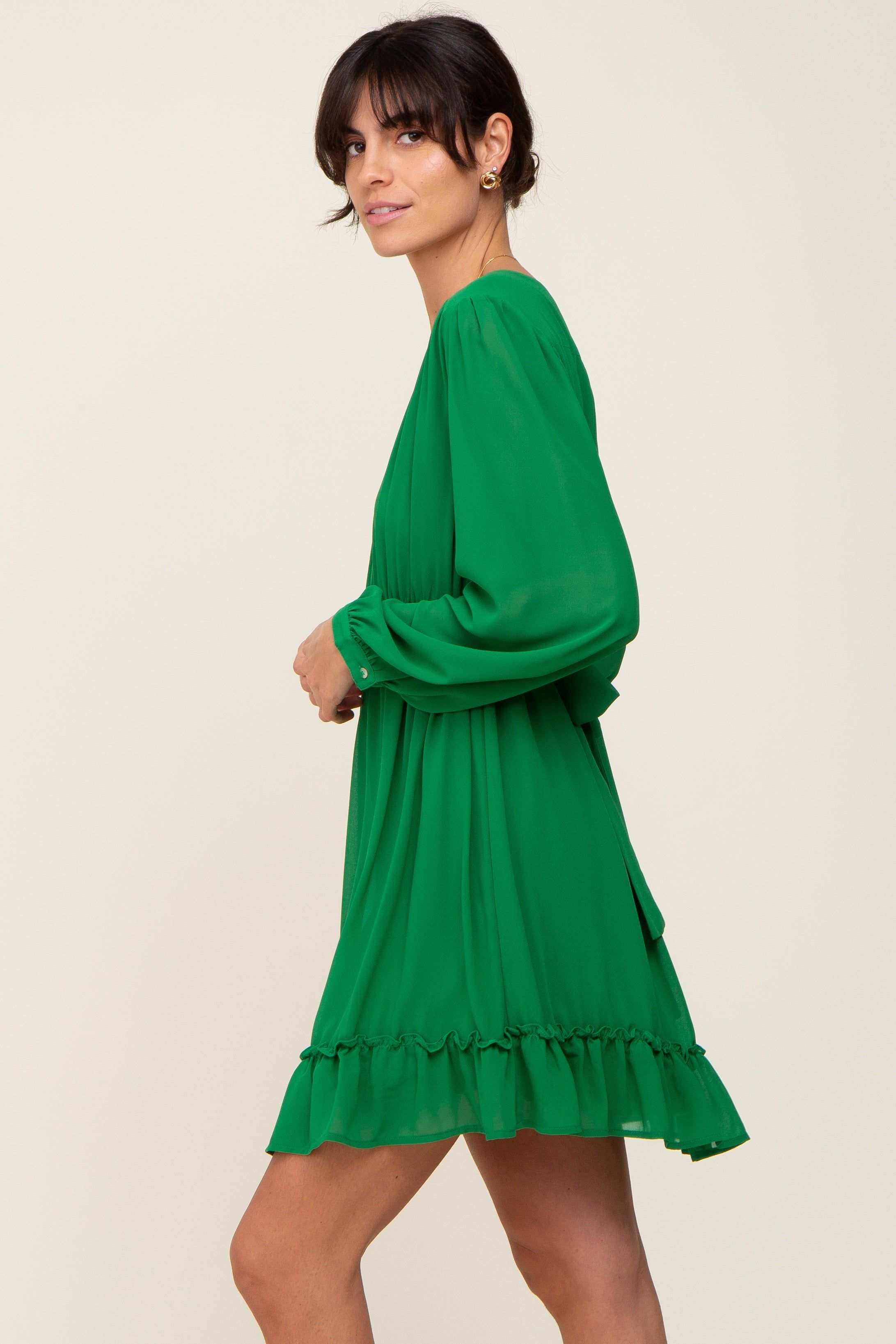 Green Chiffon Ruffle Accent Mini Dress sold by Pinkblush product image thumbnail 2