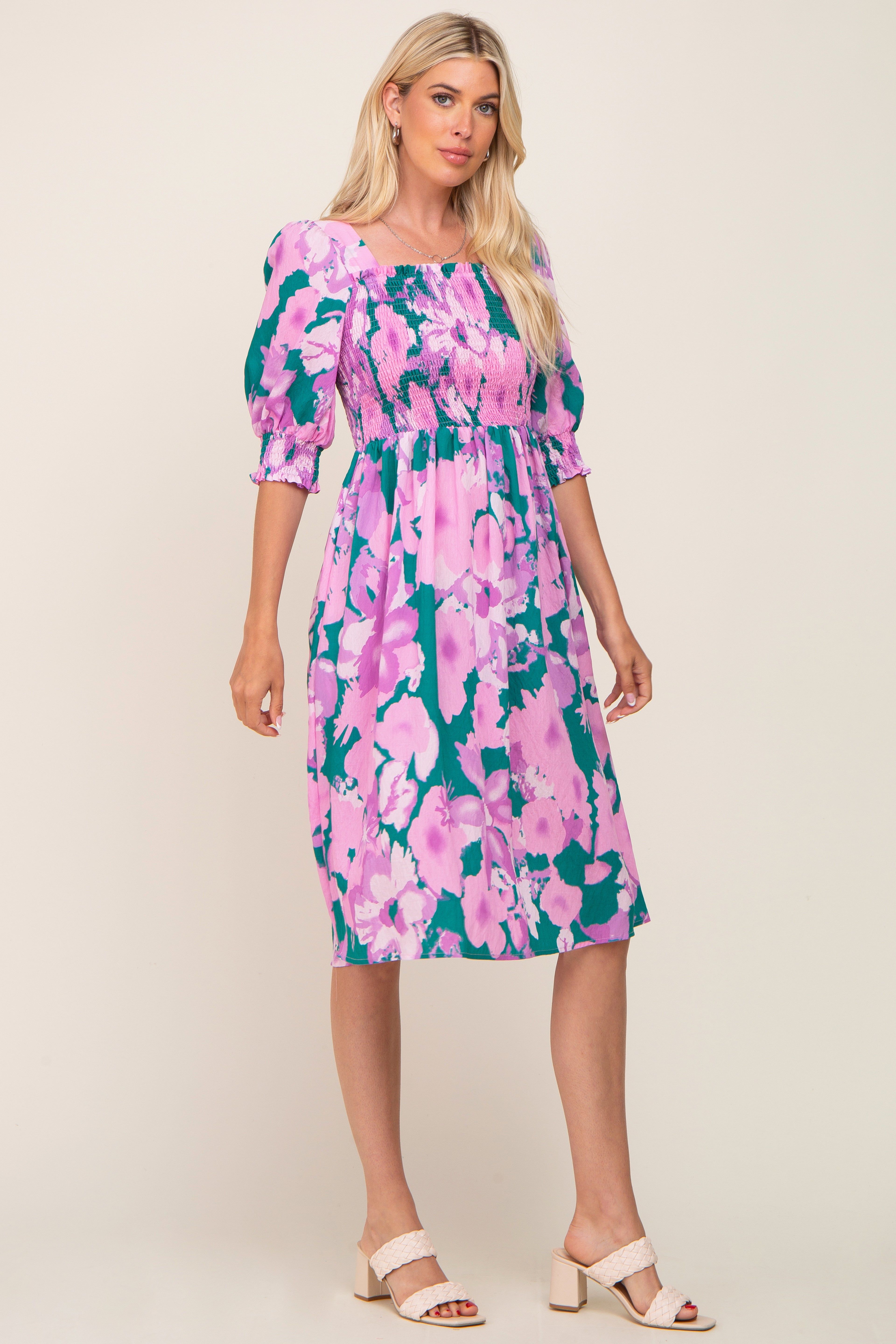 Lavender Floral Square Neck Smocked Midi Dress sold by Pinkblush product image thumbnail 2