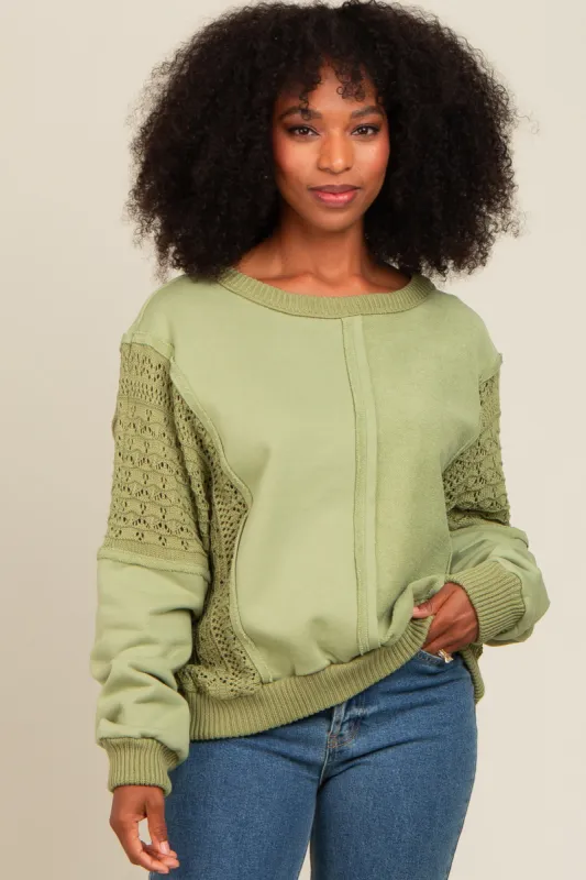 Sage Lace French Terry Top sold by Pinkblush