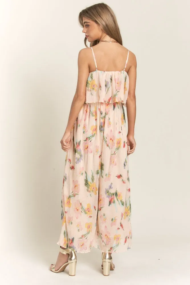 Peach Floral Ruffle Overlay Wide Leg Jumpsuit sold by Pinkblush product image thumbnail 3