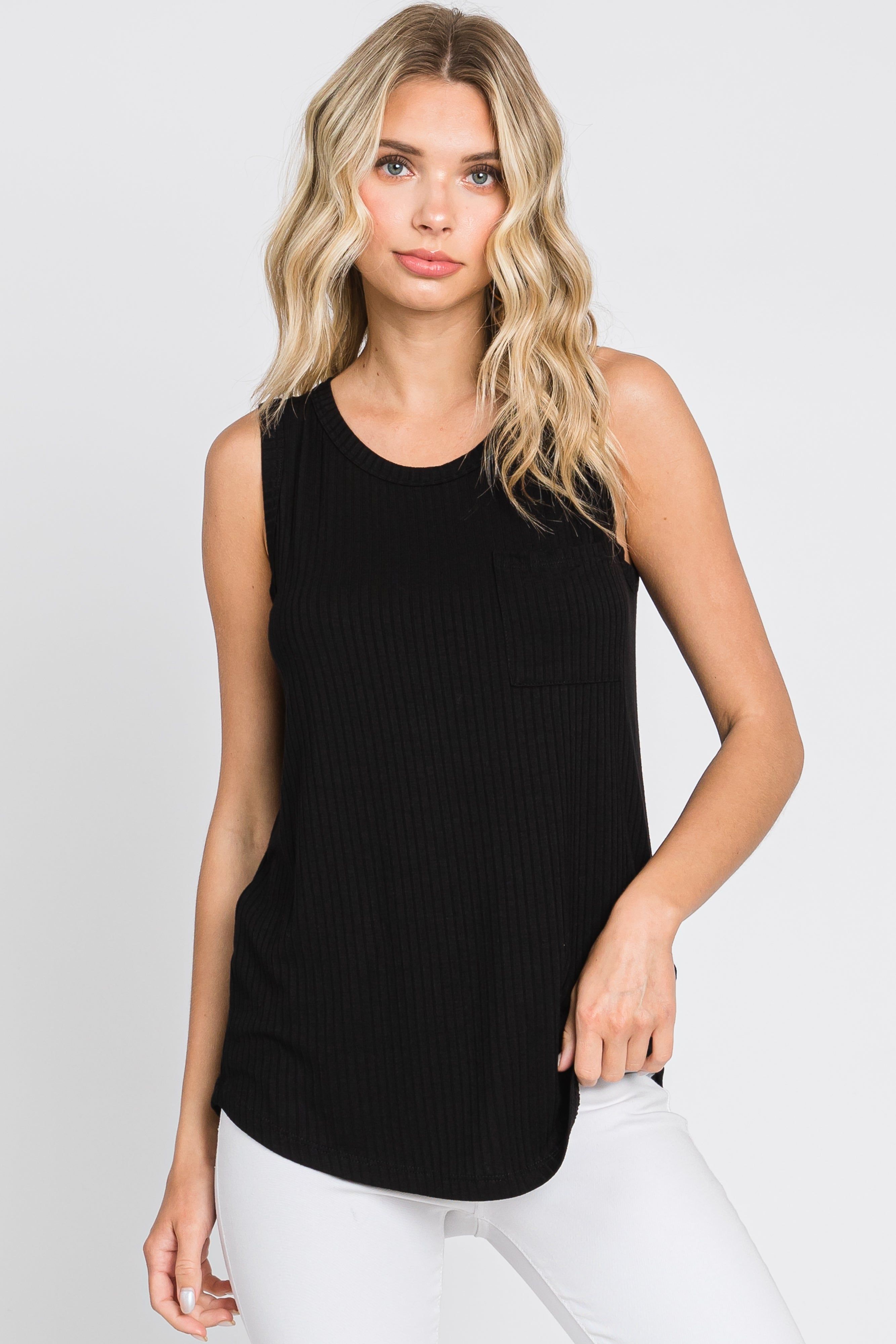 Black Ribbed Front Pocket Maternity Tank sold by Pinkblush product image thumbnail 5
