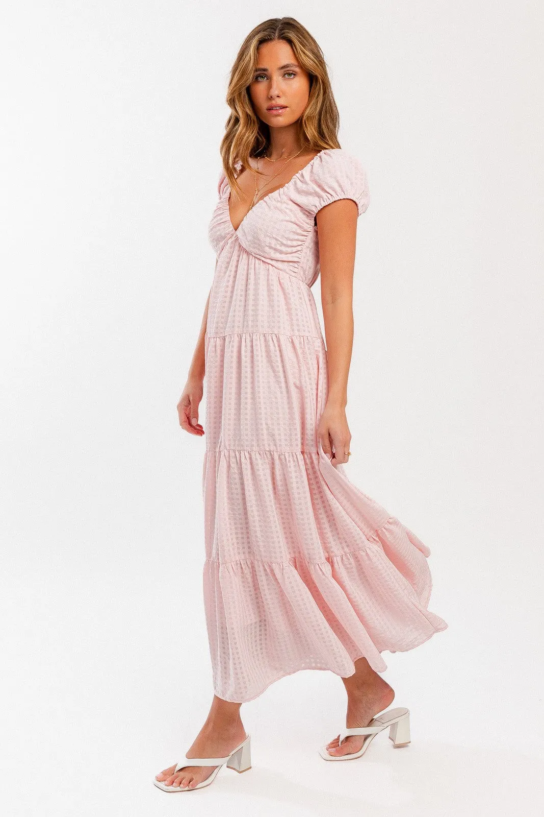 Pink Gingham Sleeveless Tiered Maxi Dress sold by Pinkblush product image thumbnail 2
