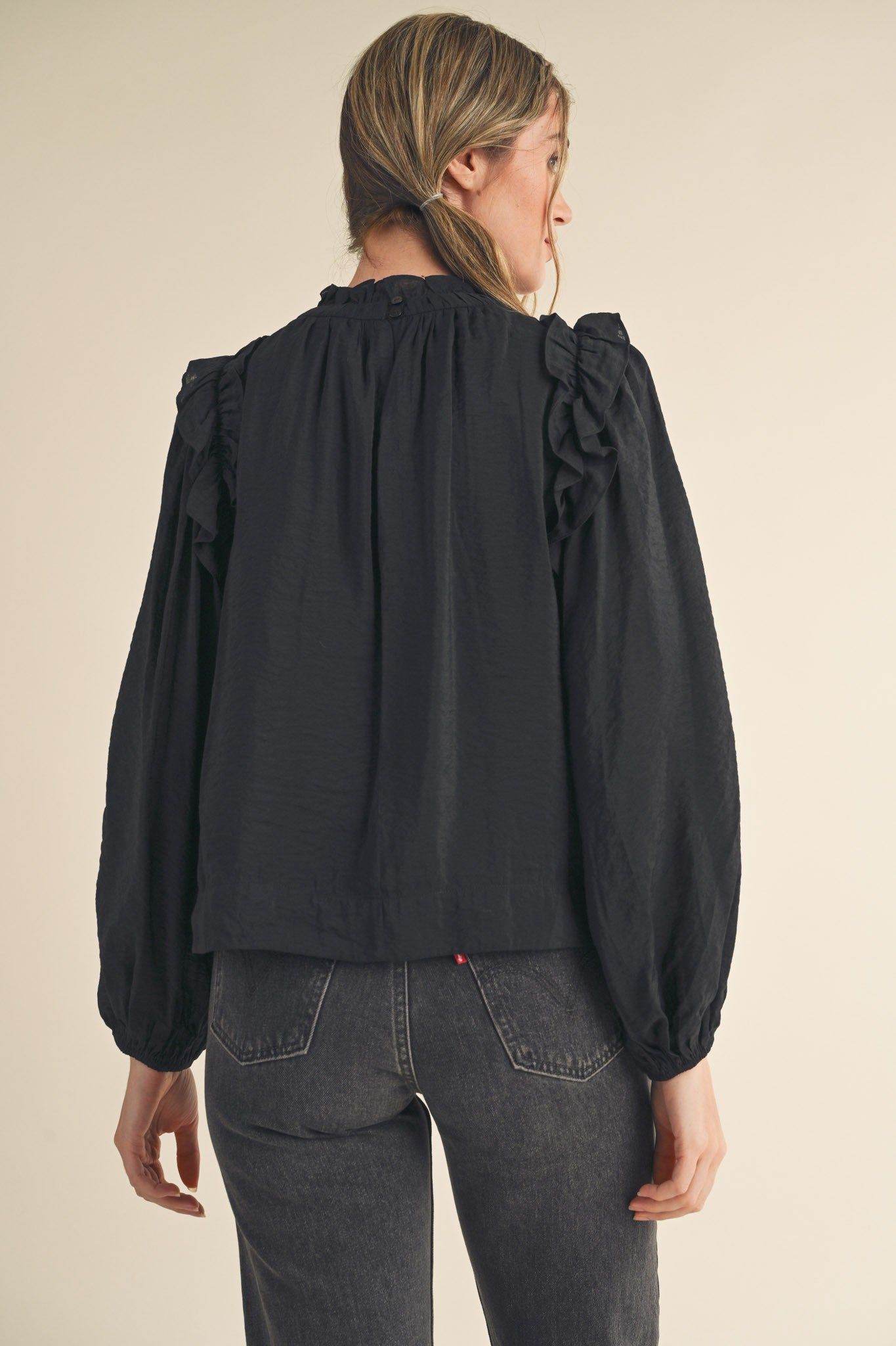 Black Ruffled Balloon Sleeve Top sold by Pinkblush product image thumbnail 3