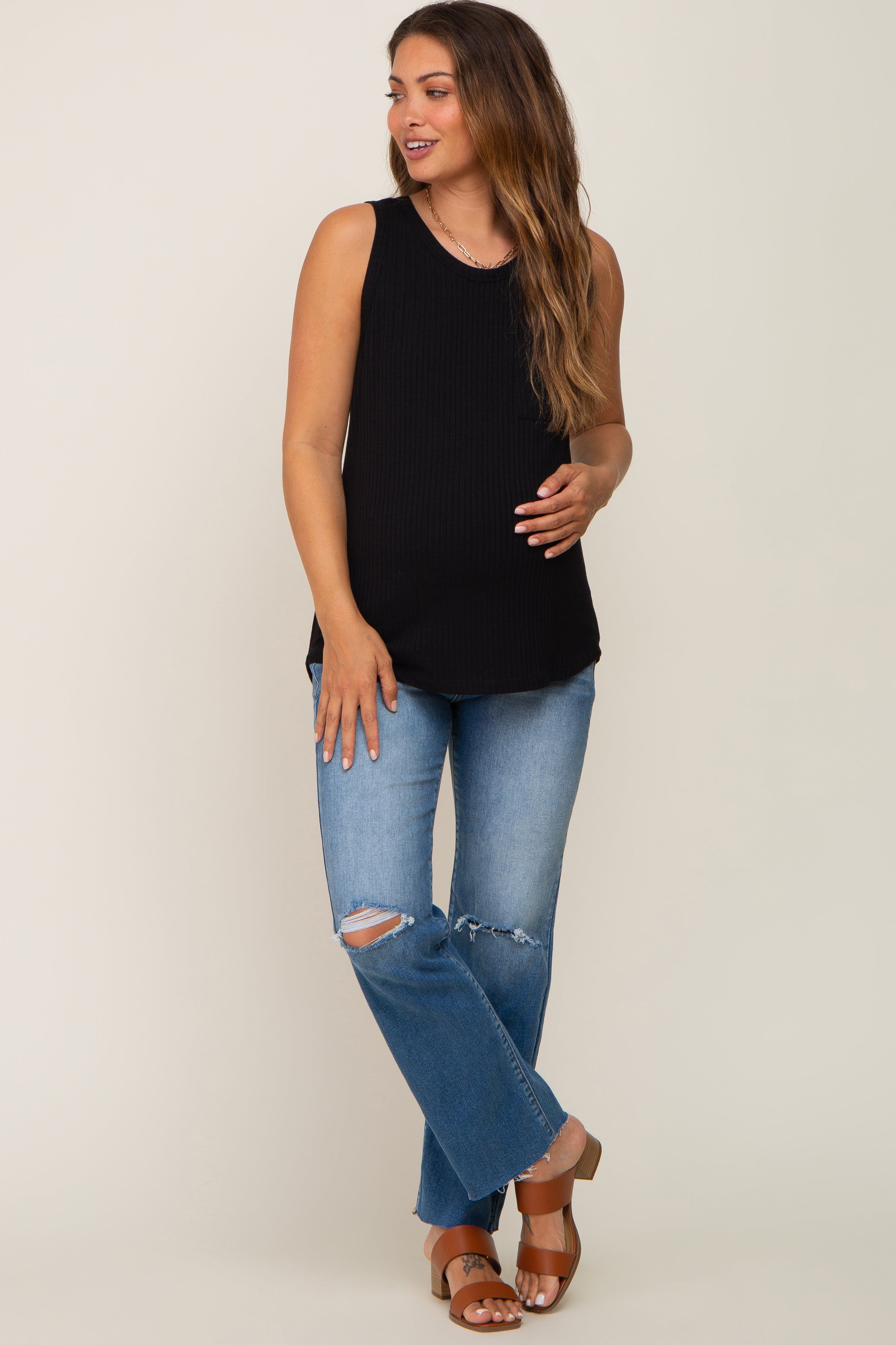 Black Ribbed Front Pocket Maternity Tank sold by Pinkblush product image thumbnail 4