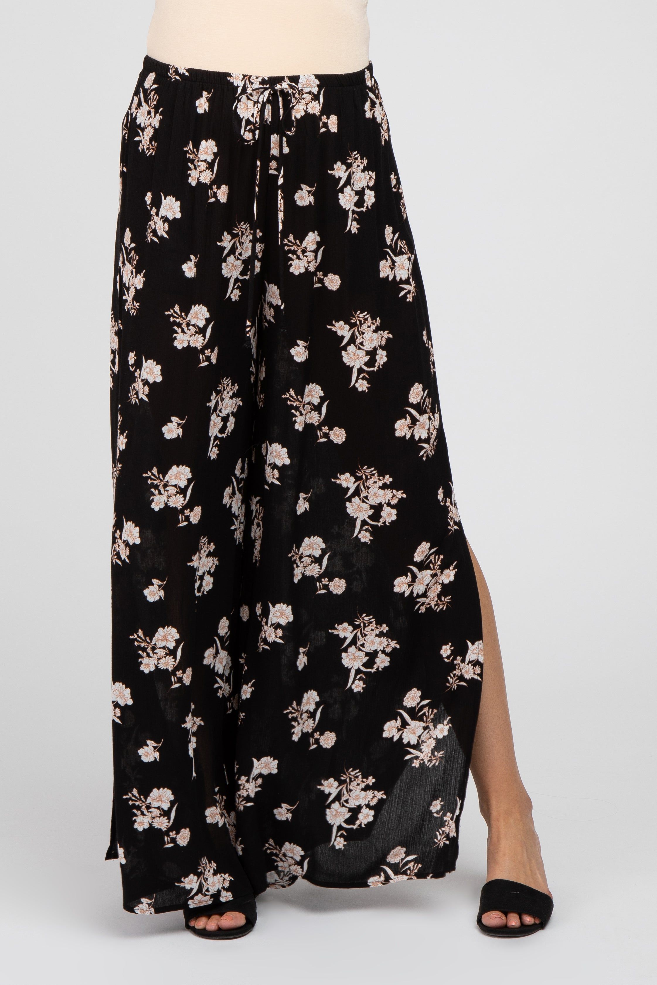 Black Floral Split Hem Maternity Pants sold by Pinkblush product image thumbnail 2