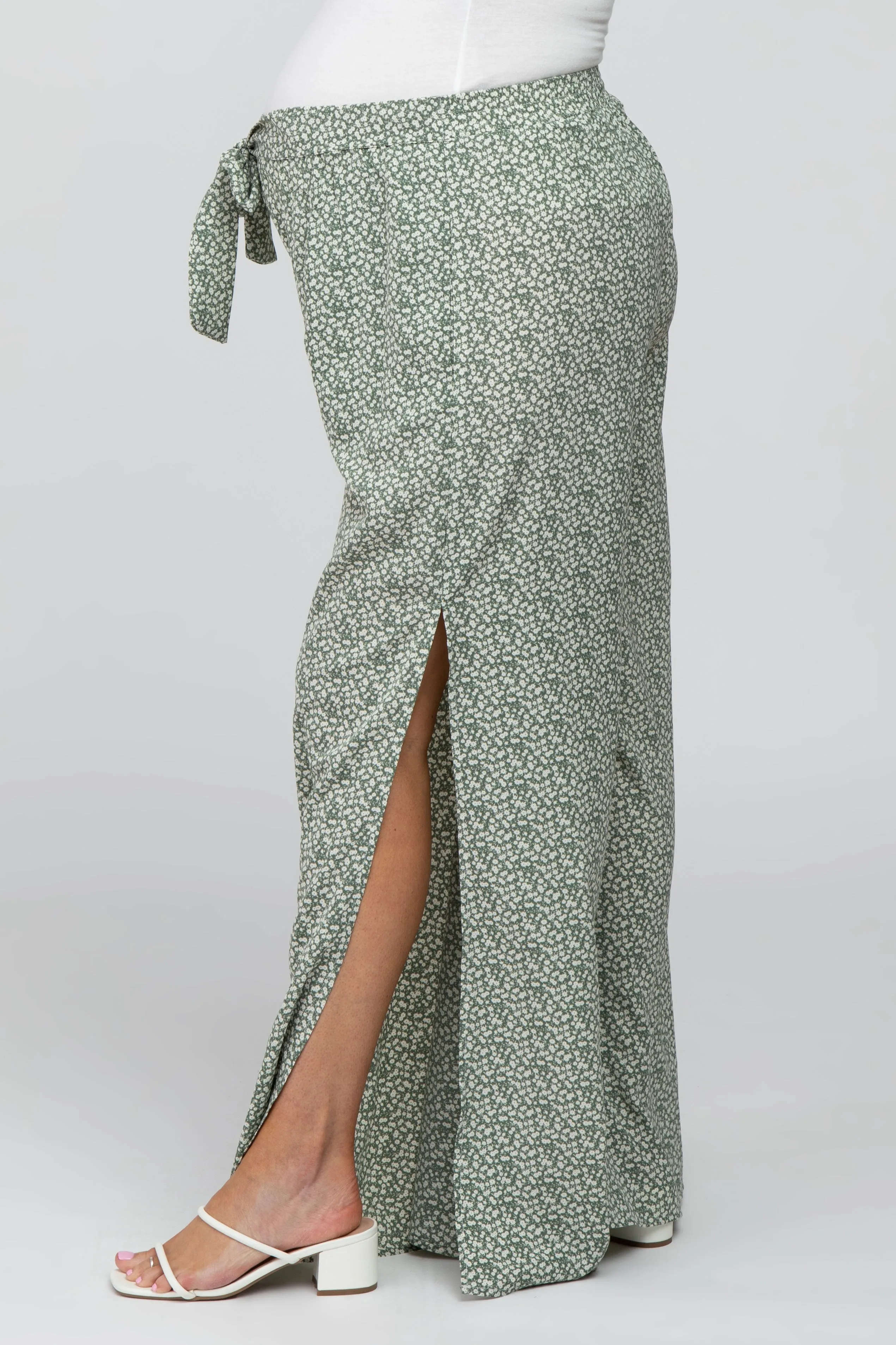 Light Olive Ditsy Floral Side Slit Maternity Pants sold by Pinkblush product image thumbnail 3