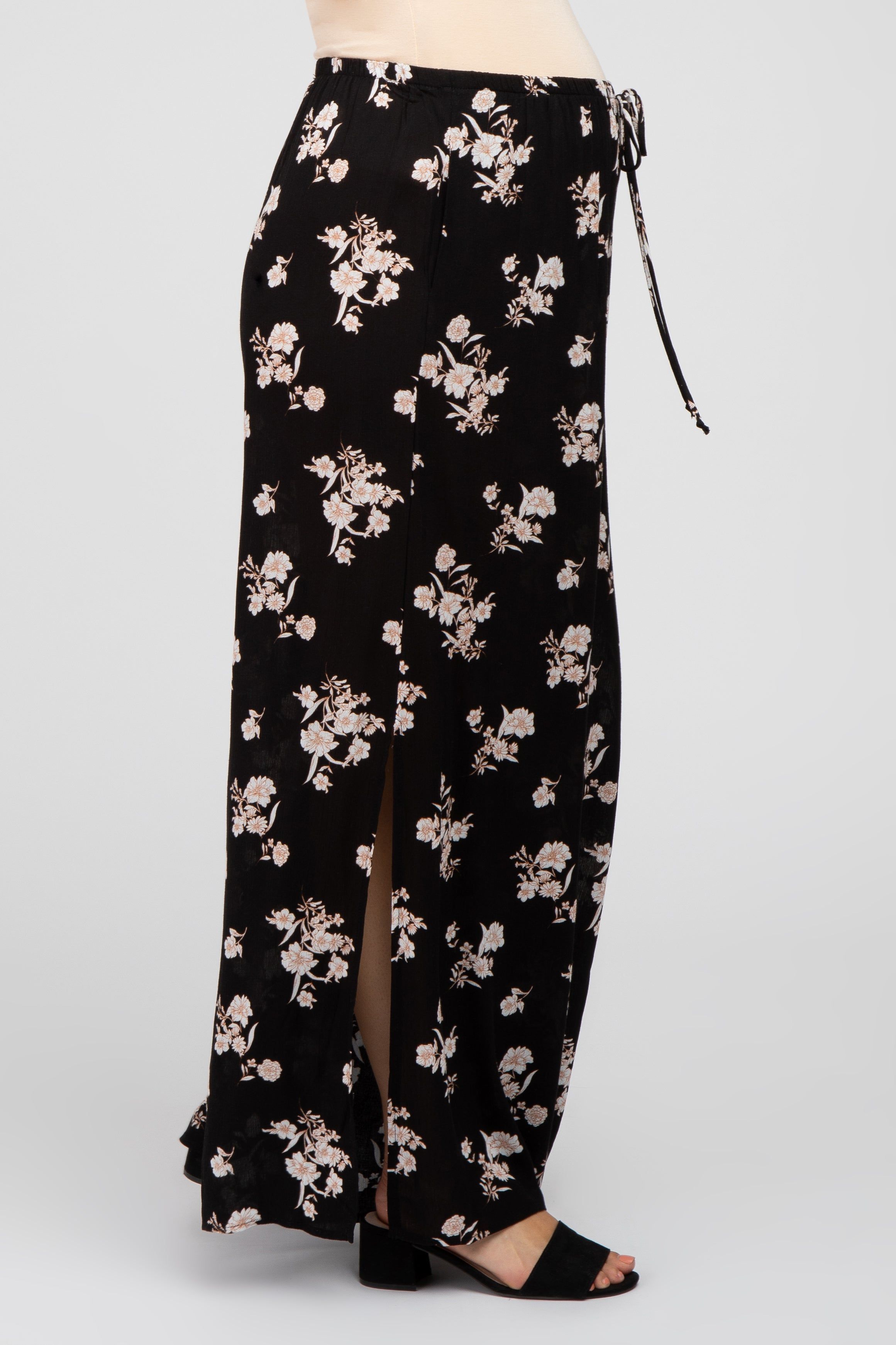 Black Floral Split Hem Maternity Pants sold by Pinkblush product image thumbnail 3