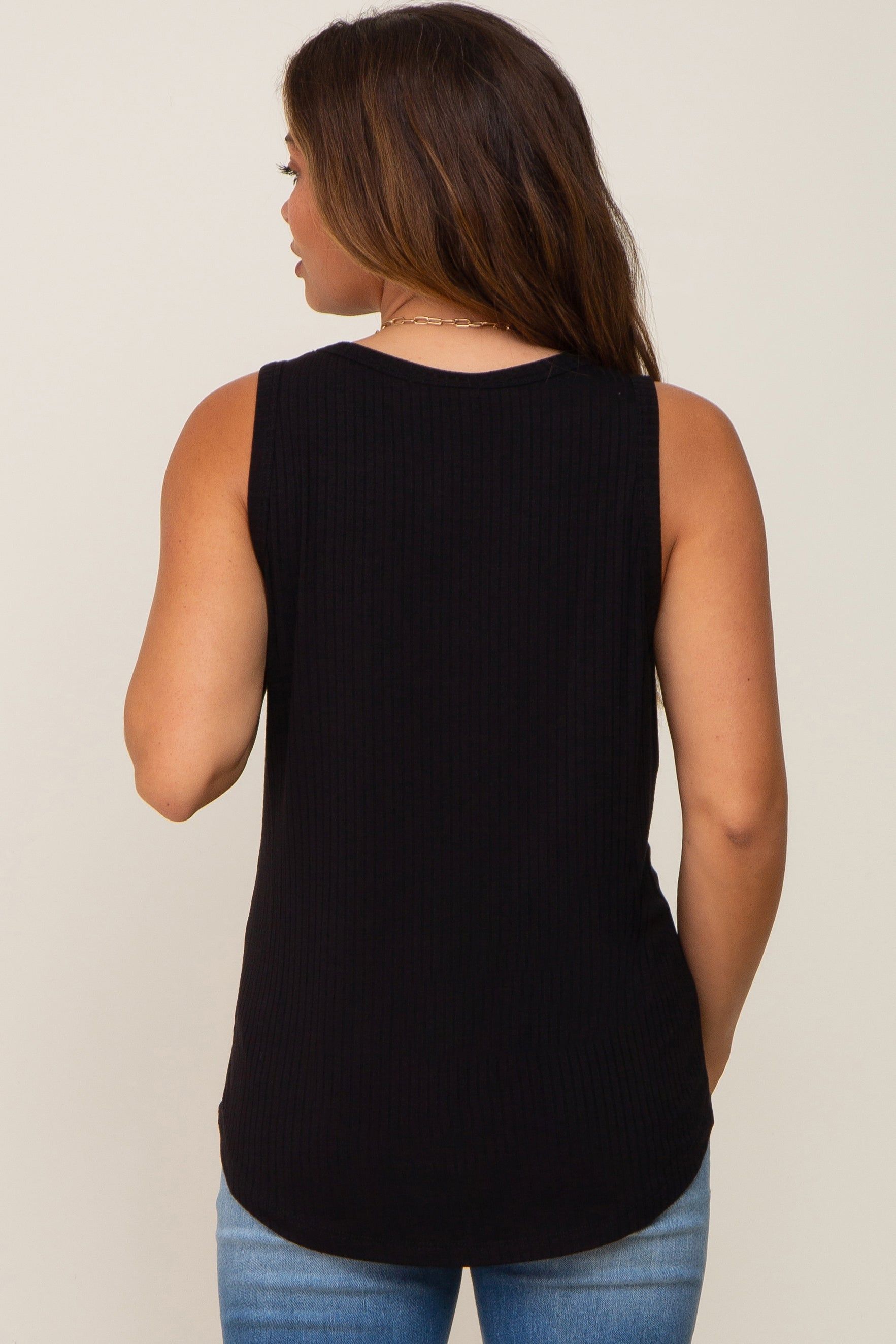 Black Ribbed Front Pocket Maternity Tank sold by Pinkblush product image thumbnail 3