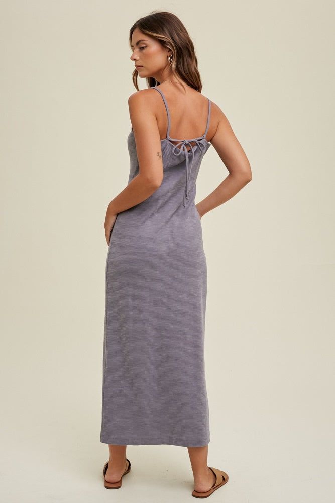 Slate Slub Midi Dress With Self Tie Back Detail sold by Pinkblush product image thumbnail 3