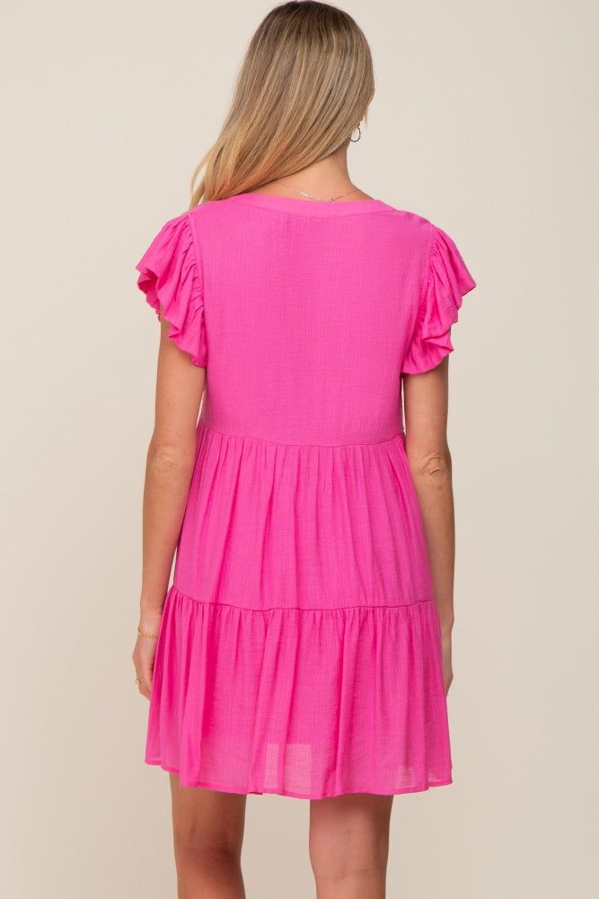 Fuchsia Ruffle Sleeve Tiered Maternity Dress sold by Pinkblush product image thumbnail 3
