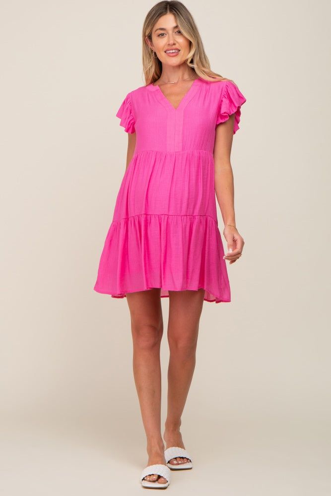 Fuchsia Ruffle Sleeve Tiered Maternity Dress sold by Pinkblush product image thumbnail 4