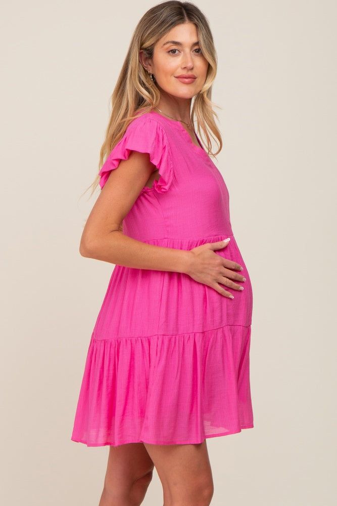 Fuchsia Ruffle Sleeve Tiered Maternity Dress sold by Pinkblush product image thumbnail 2