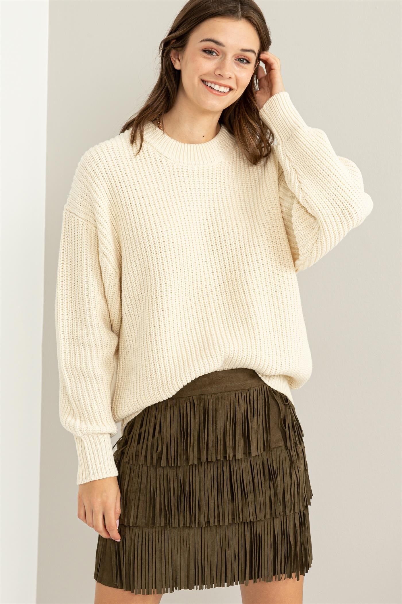 Ivory Basic Chunky Knit Sweater sold by Pinkblush product image thumbnail 2