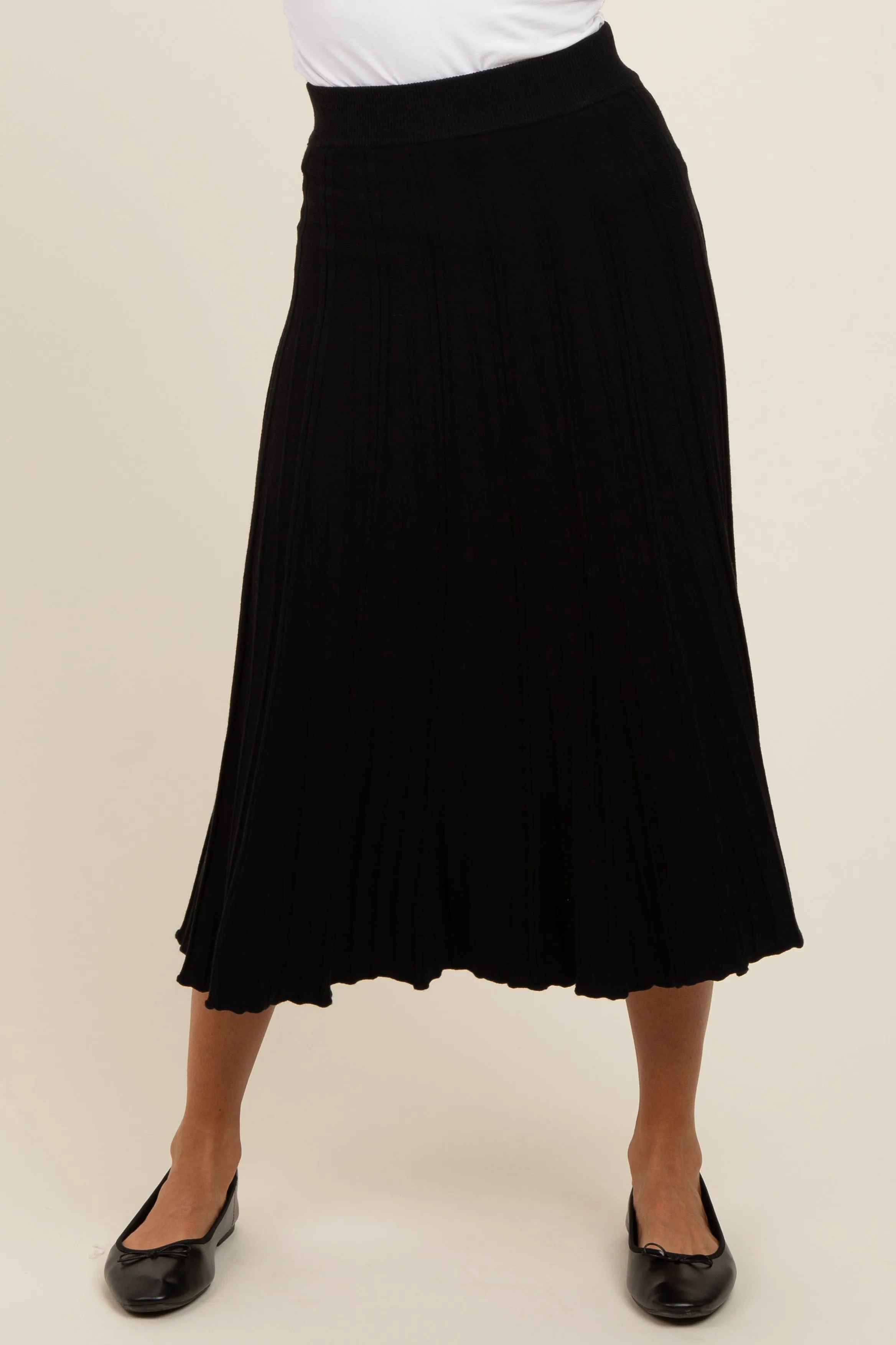 Black Ribbed Knit A-Line Midi Skirt sold by Pinkblush product image thumbnail 5