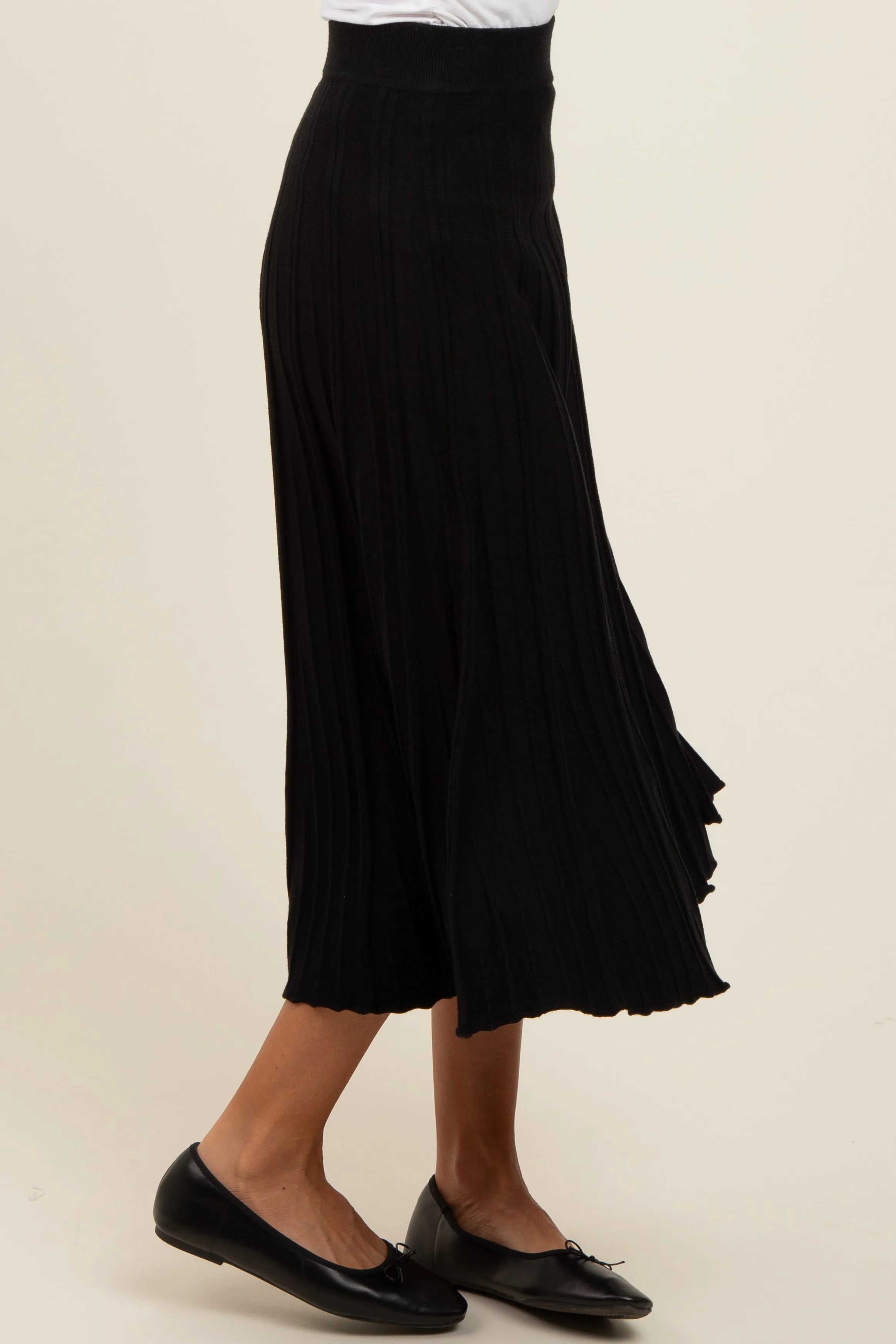 Black Ribbed Knit A-Line Midi Skirt sold by Pinkblush product image thumbnail 3