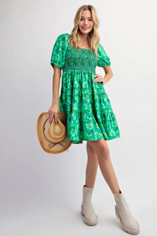 Green Floral Smocked Tiered Dress sold by Pinkblush