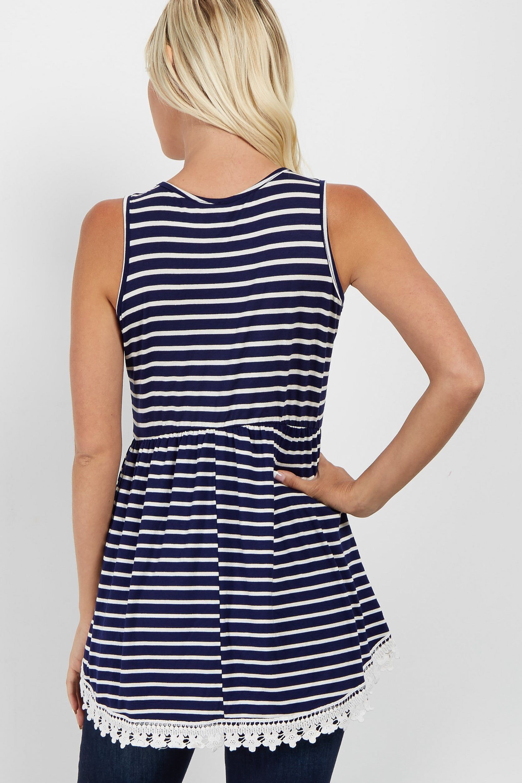 PinkBlush Navy Striped Crochet Trim Tank Top sold by Pinkblush product image thumbnail 3