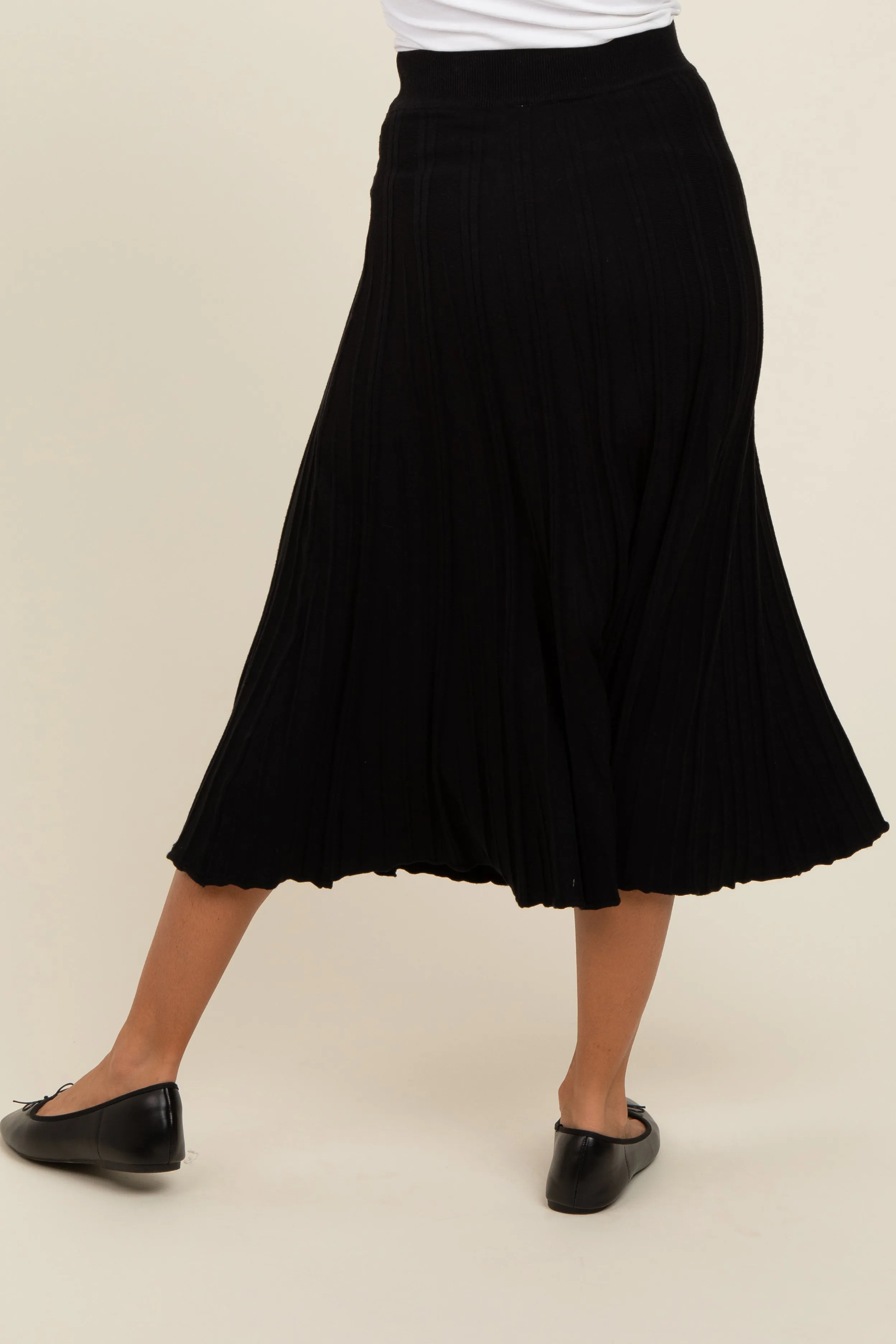 Black Ribbed Knit A-Line Midi Skirt sold by Pinkblush product image thumbnail 4