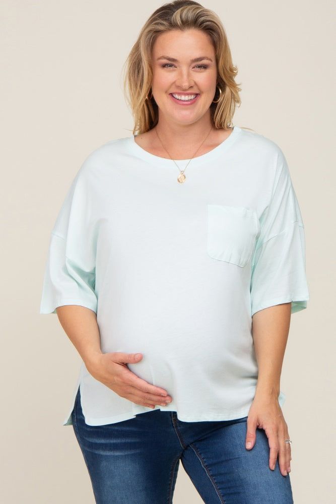 Mint Short Sleeve Pocketed Plus Maternity Top sold by Pinkblush