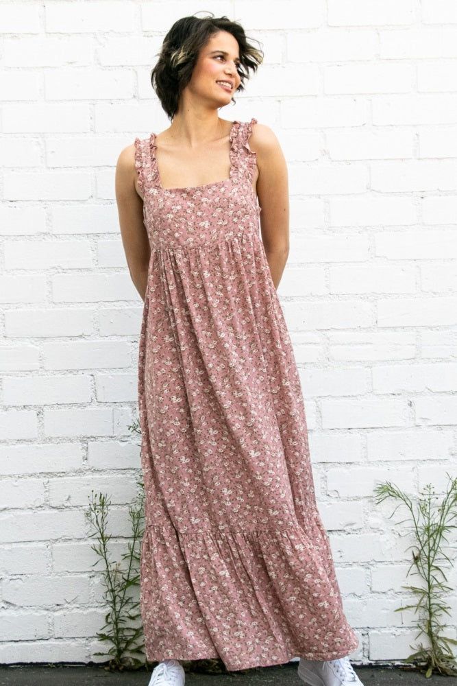 Pink Floral Ruffle Trim Maxi Dress sold by Pinkblush