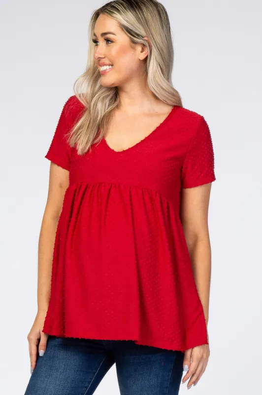 Red Swiss Dot Peplum Maternity Top sold by Pinkblush