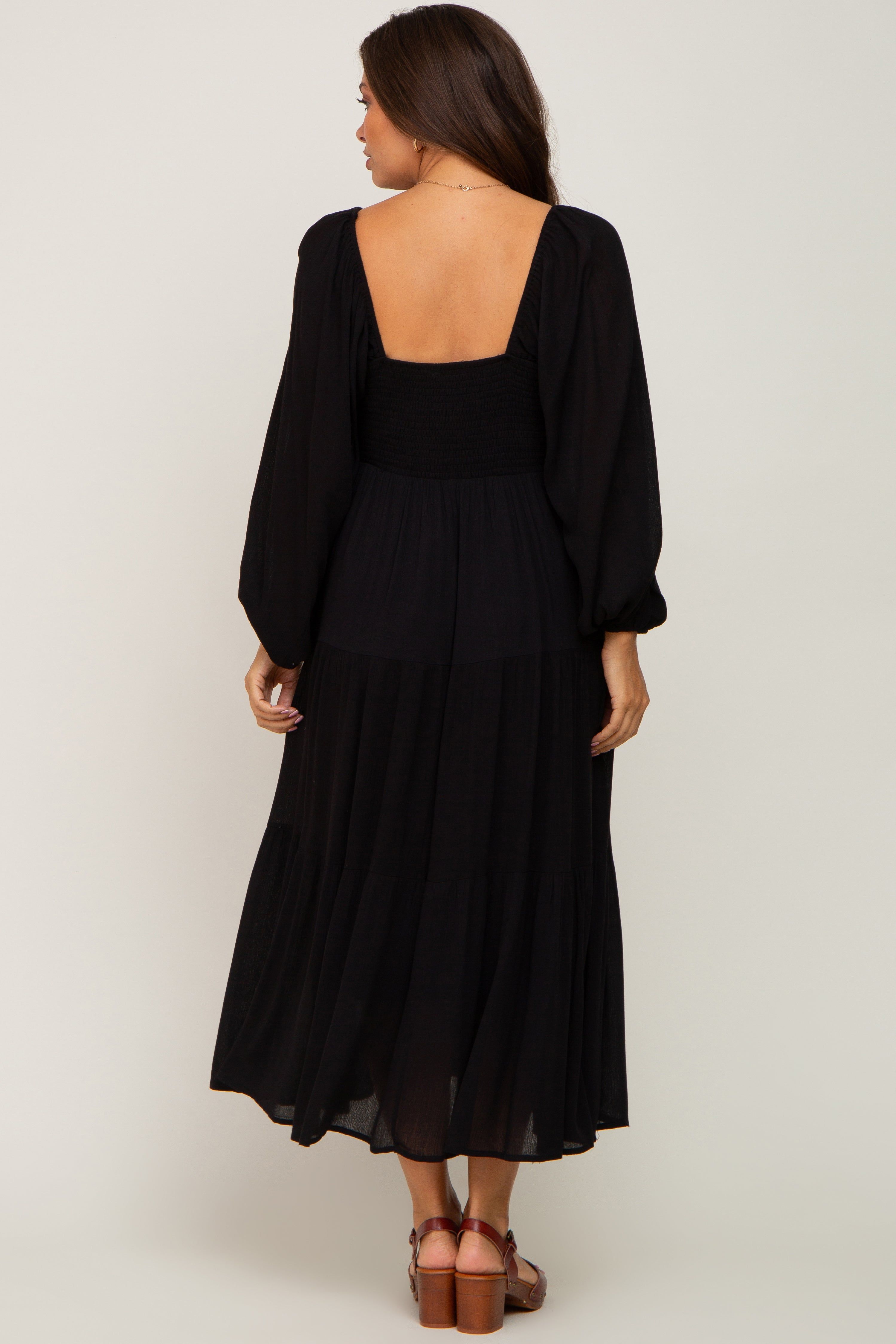 Black Tiered Maternity Midi Dress sold by Pinkblush product image thumbnail 3