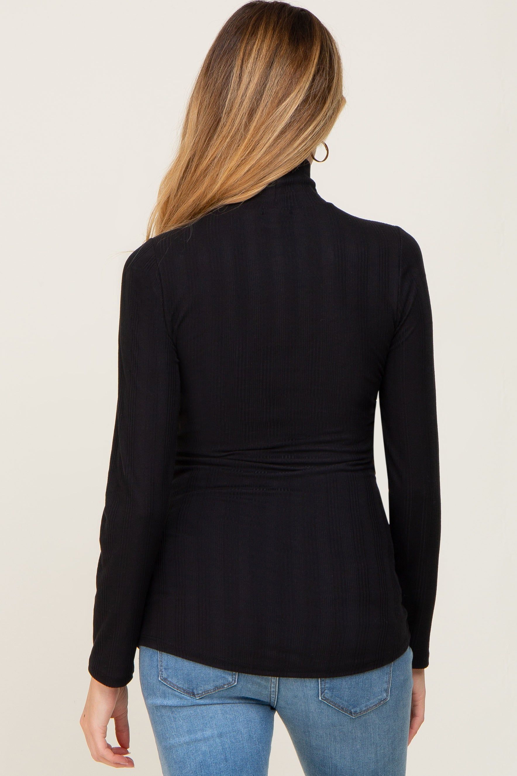 Black Long Sleeve Ribbed Turtleneck Maternity Top sold by Pinkblush product image thumbnail 3