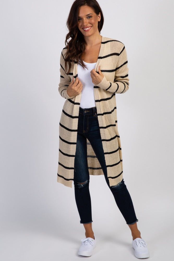 Beige Striped Knit Long Maternity Cardigan sold by Pinkblush product image thumbnail 5