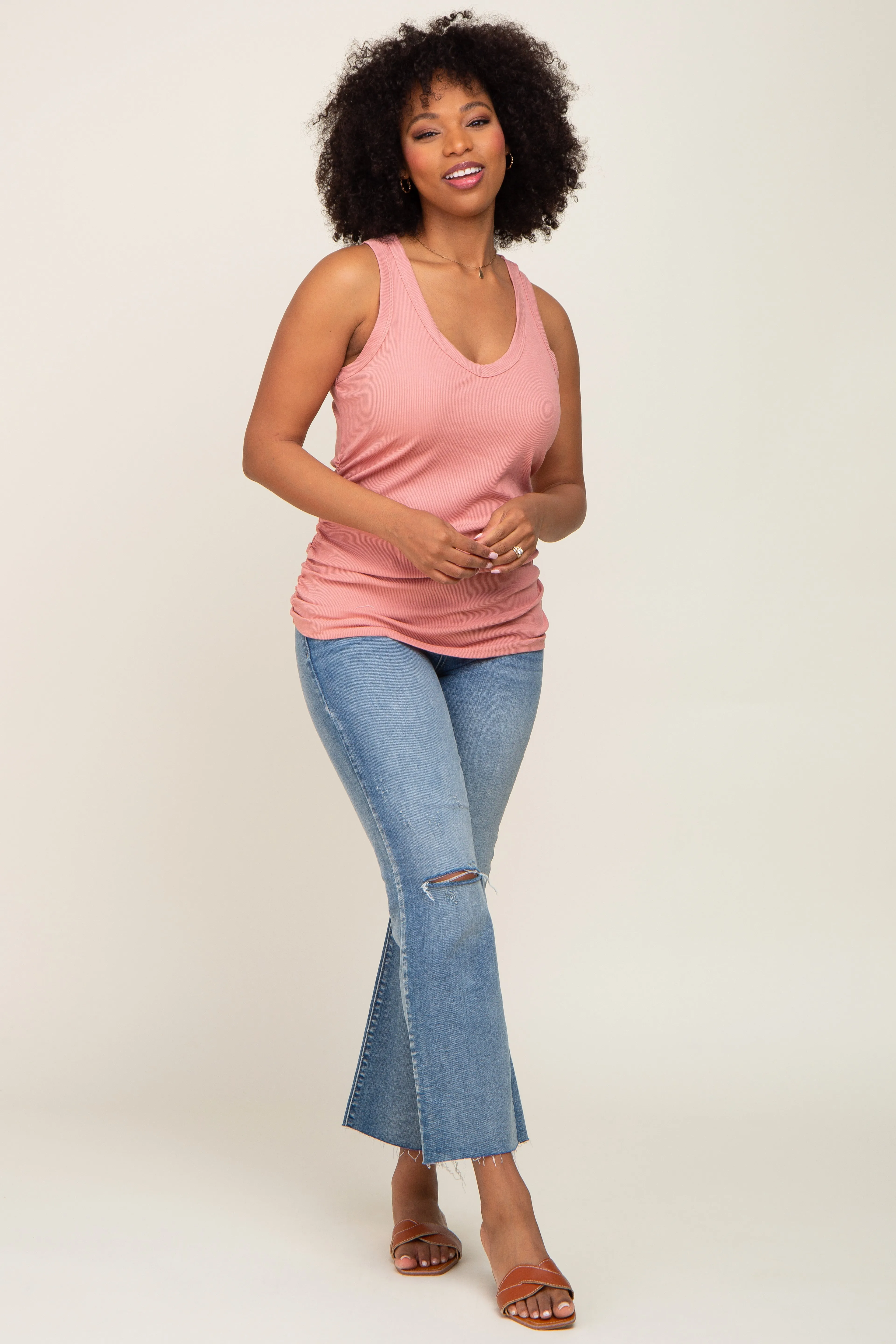 Mauve Ribbed Sleeveless Ruched Tank Top sold by Pinkblush product image thumbnail 4