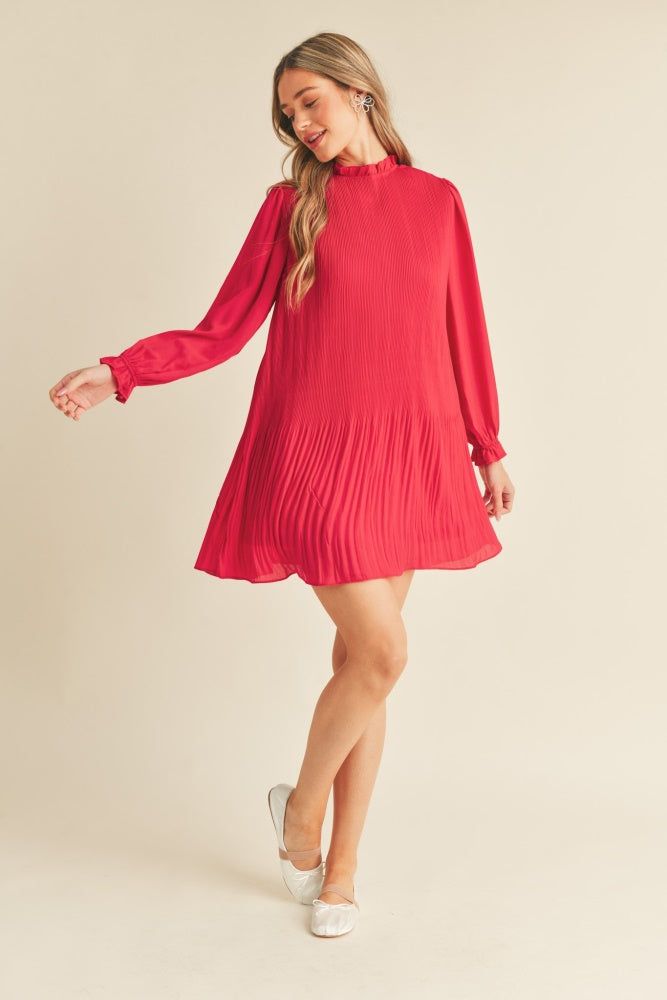 Red Pleated High Neck Mini Dress sold by Pinkblush product image thumbnail 4