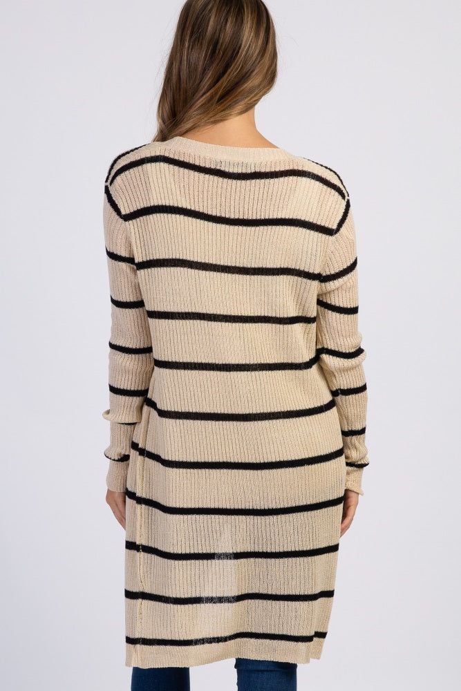 Beige Striped Knit Long Maternity Cardigan sold by Pinkblush product image thumbnail 4
