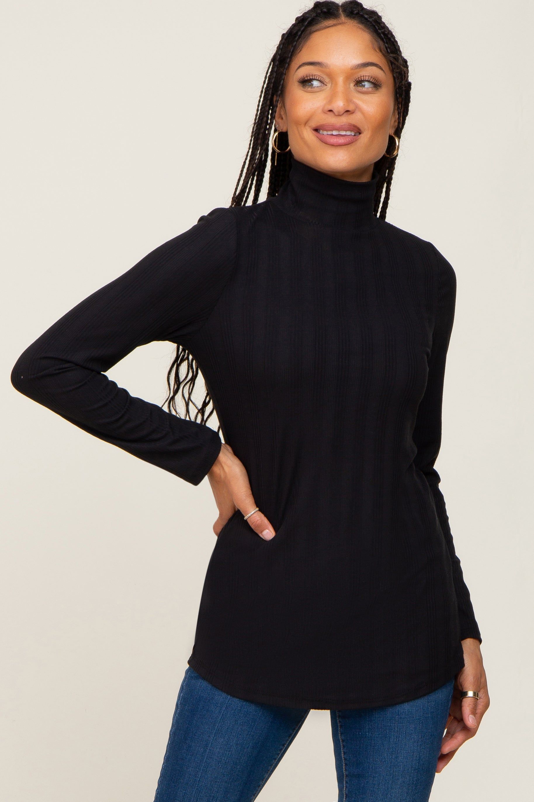 Black Long Sleeve Ribbed Turtleneck Maternity Top sold by Pinkblush product image thumbnail 5