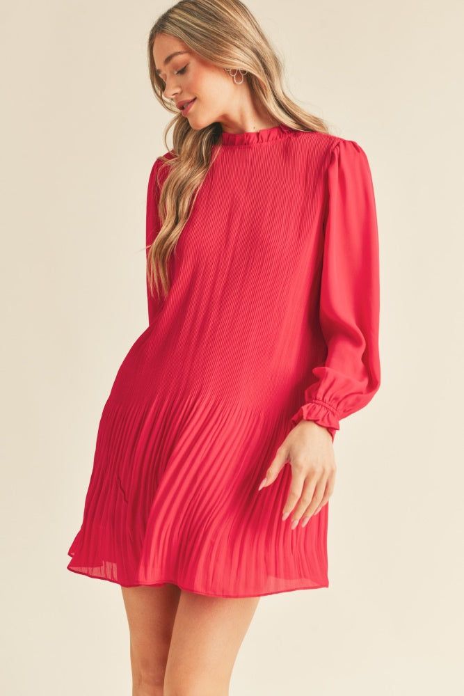 Red Pleated High Neck Mini Dress sold by Pinkblush product image thumbnail 2